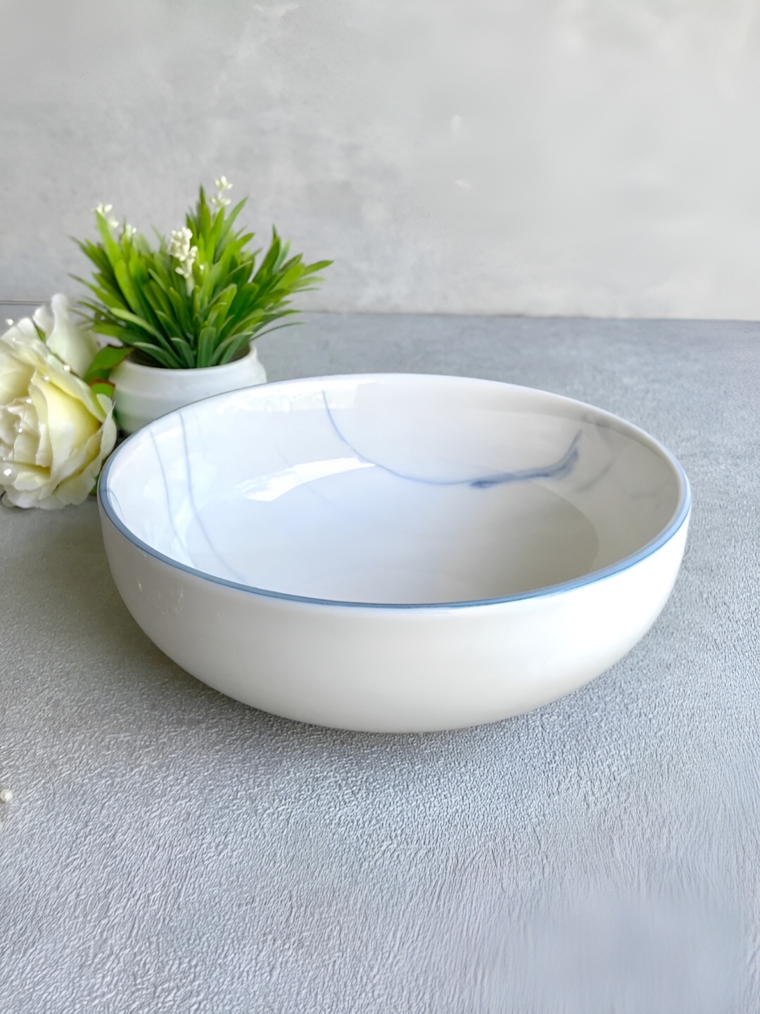 

House of Objects White and Blue Porcelain Safe Pack Serving Bowl