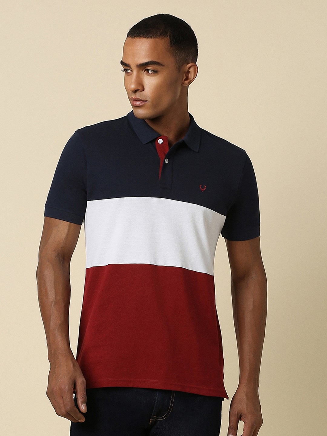 

Allen Solly Colourblocked Polo Collar Cotton T-shirt, Multi