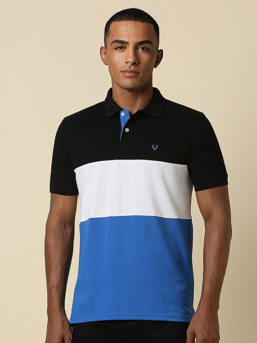 

Allen Solly Colourblocked Cotton Polo Collar T-shirt, Black