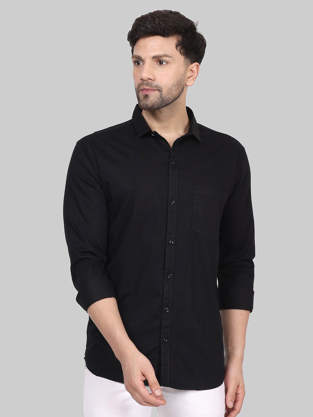 

Cyphus Smart Cotton Spread Collar Opaque Regular Fit Casual Shirt, Black