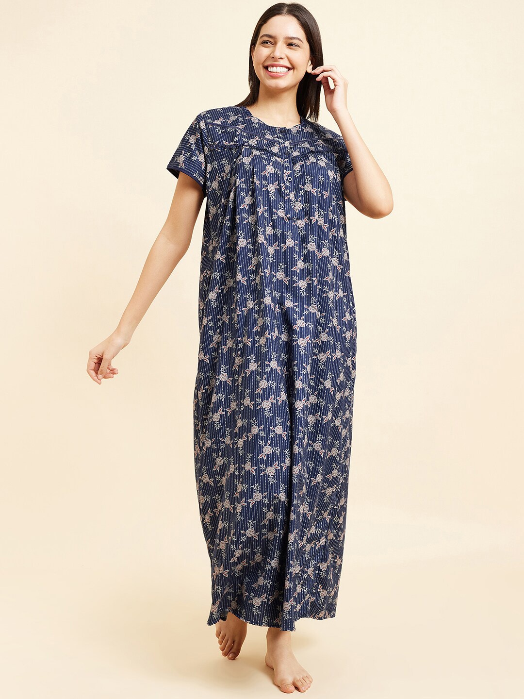 

Sweet Dreams Navy Blue Floral Printed Maxi Nightdress
