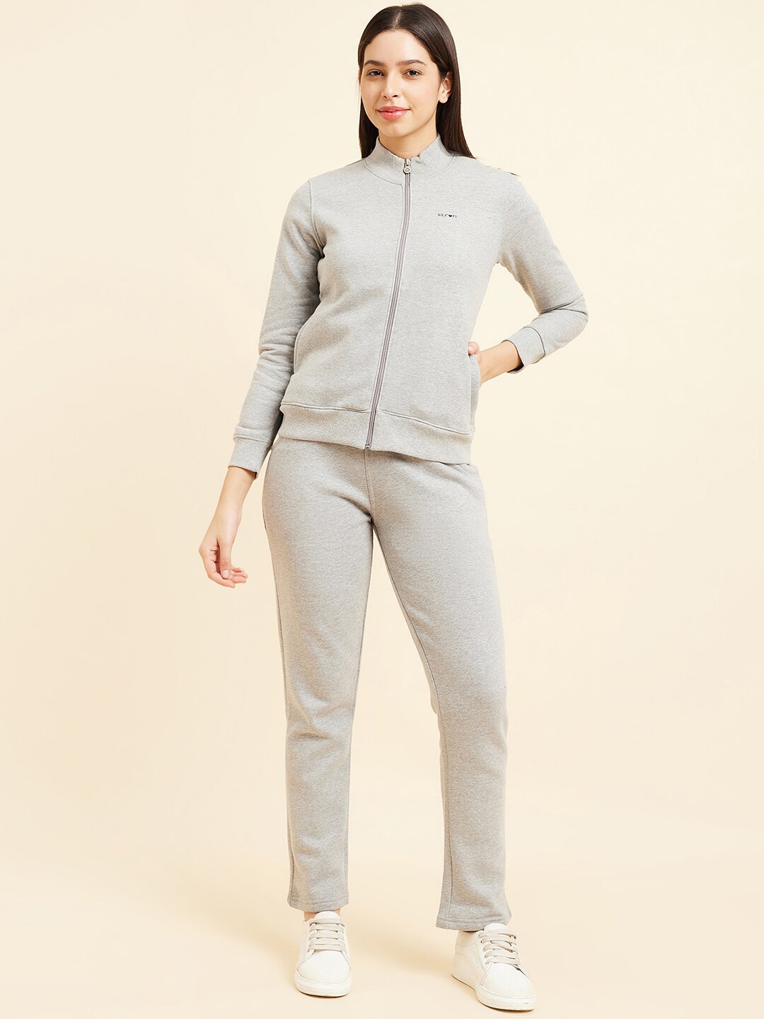 

Sweet Dreams Fleece Mock collar Sweatshirt with Mid-Rise Track Pant, Grey