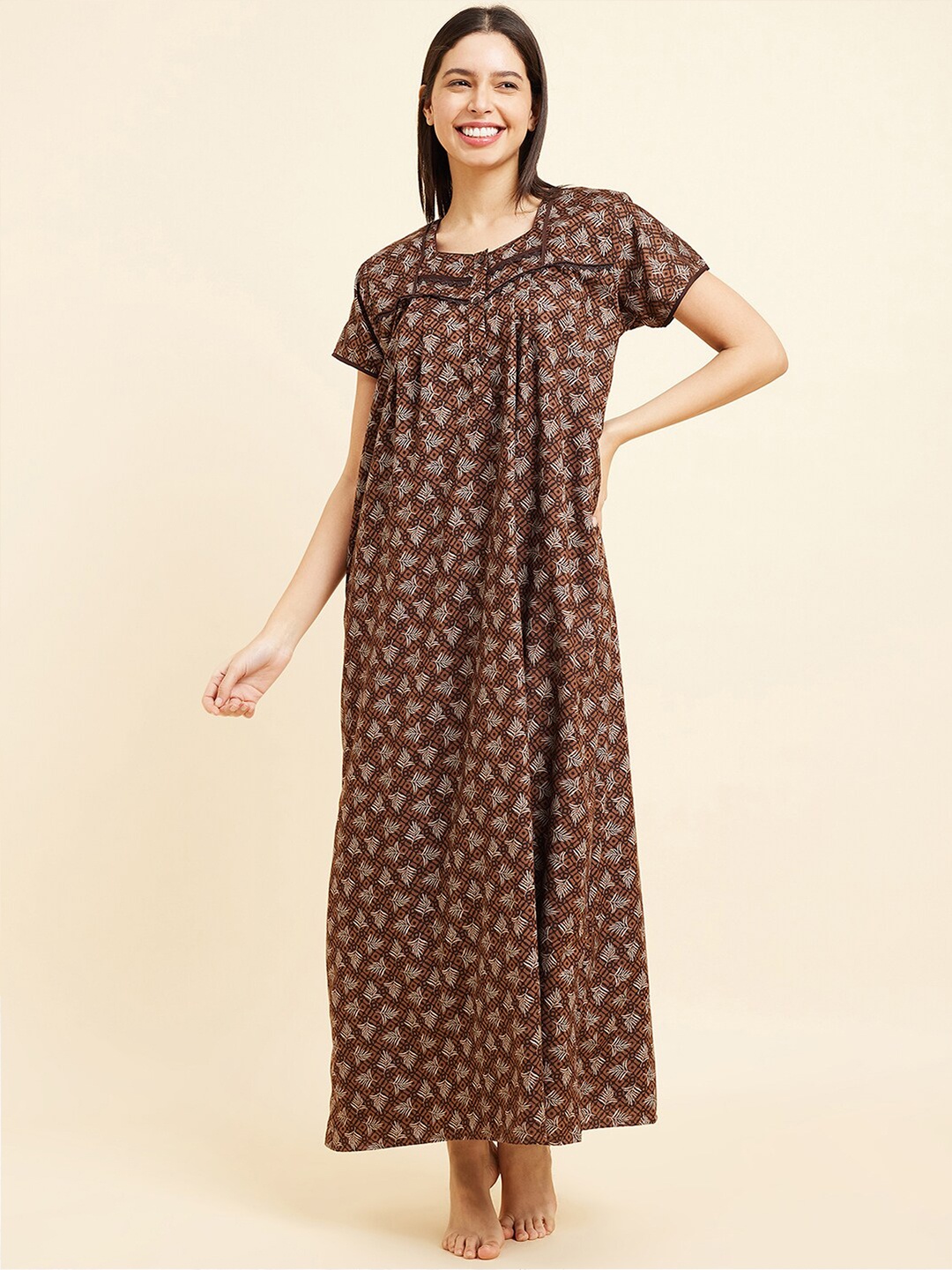 

Sweet Dreams Brown Floral Printed Maxi Nightdress