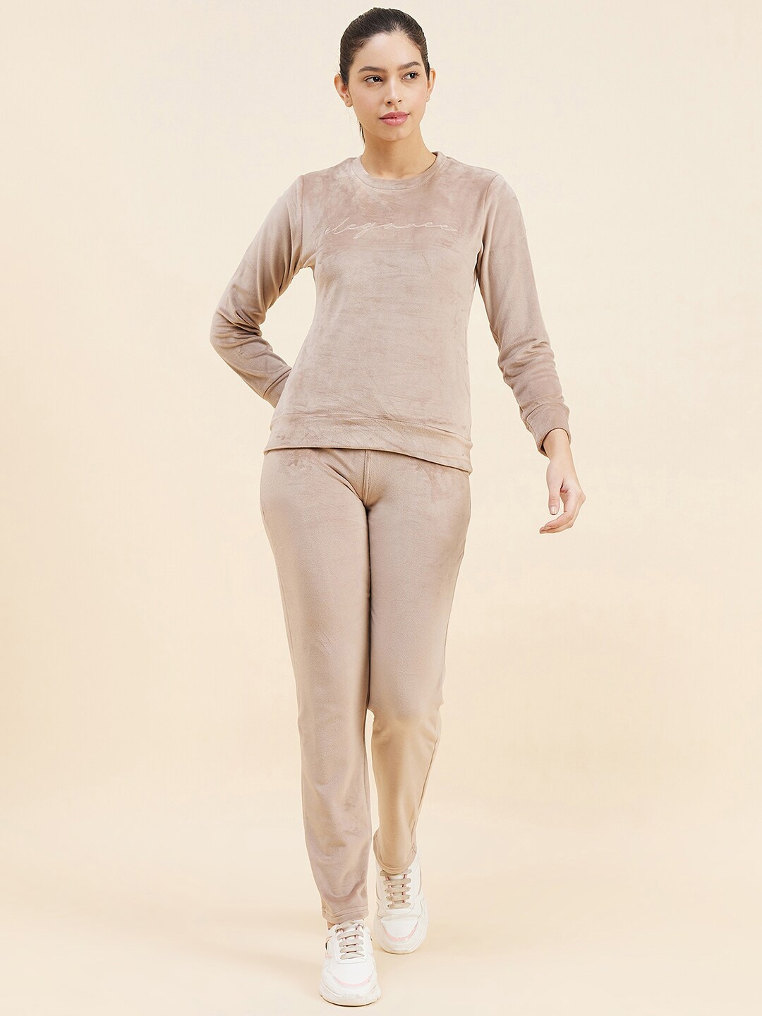 

Sweet Dreams Beige Round Neck Sweatshirt & Trackpant