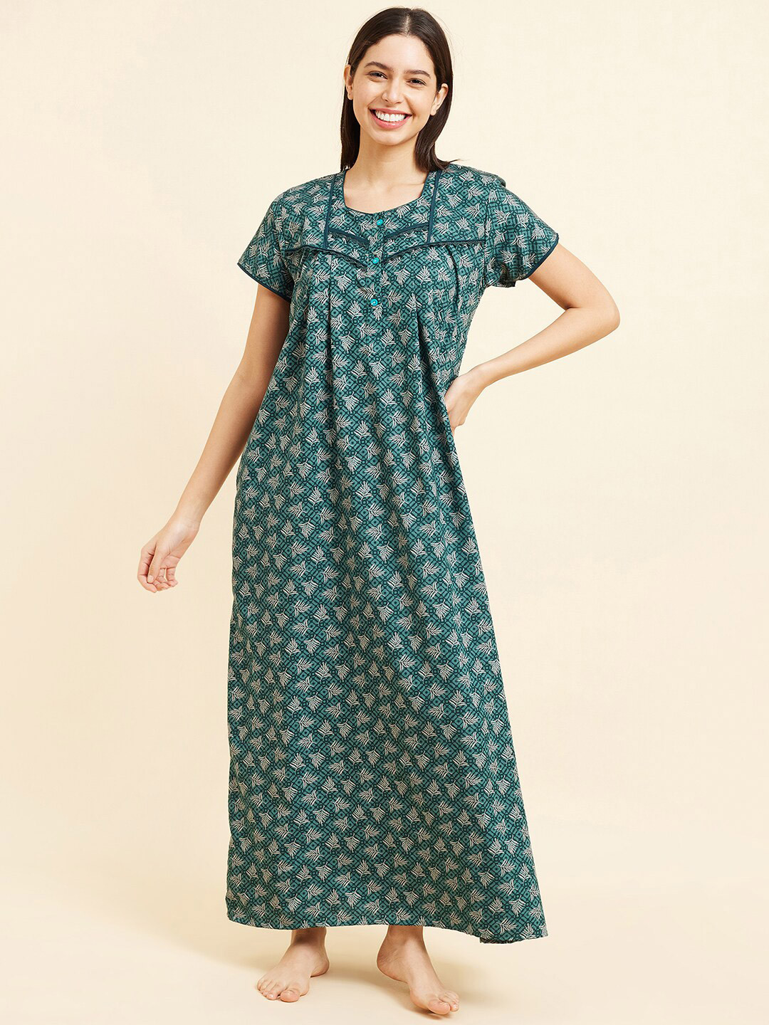 

Sweet Dreams Green Printed Maxi Nightdress