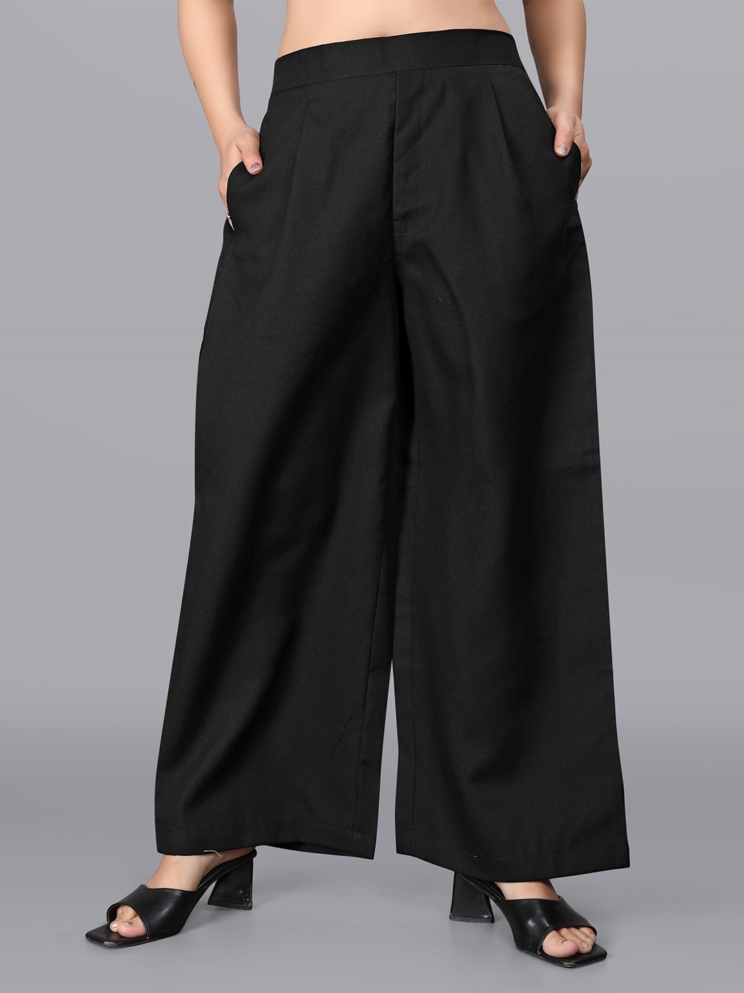 

OWO THE LABEL Women Comfort Loose Fit Easy Wash Denim Weave Linen Parallel Trousers, Black