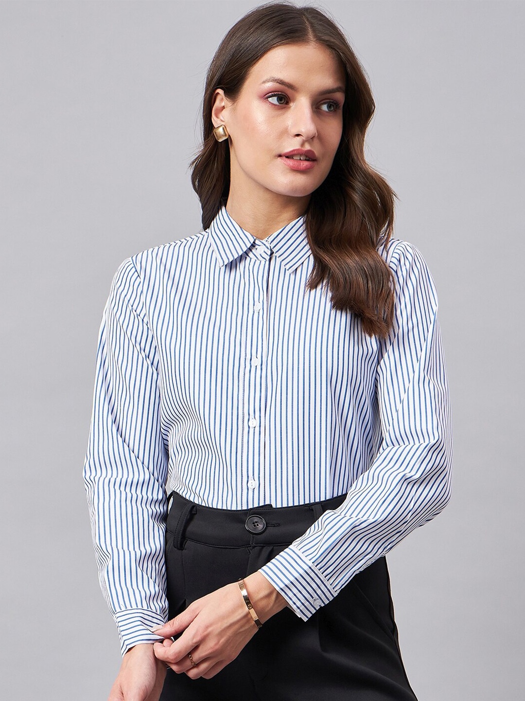 

Style Quotient Blue Vertical Stripes Spread Collar Smart Formal Shirt