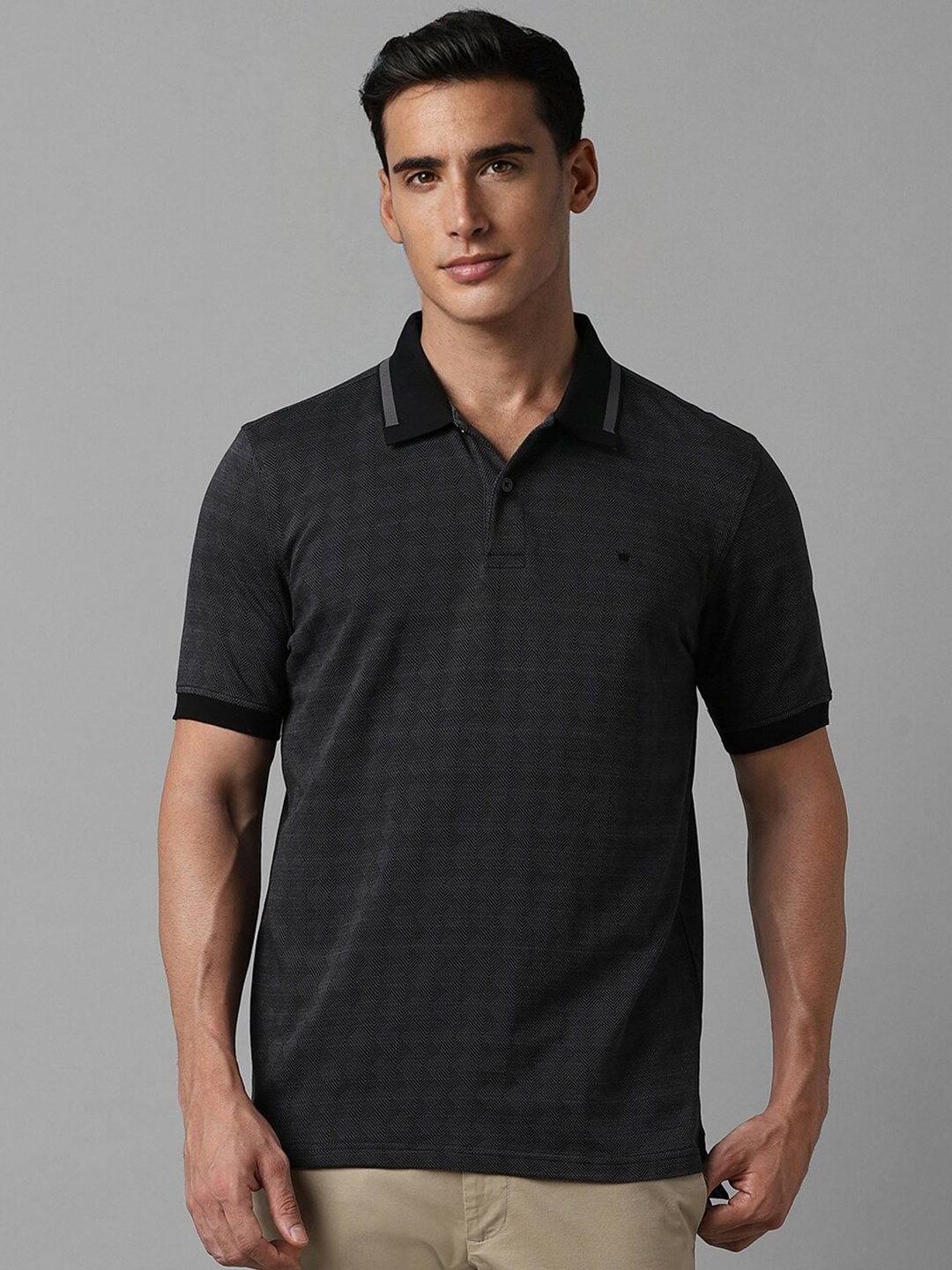 

Louis Philippe Geometric Printed Polo Collar Cotton T-shirt, Black