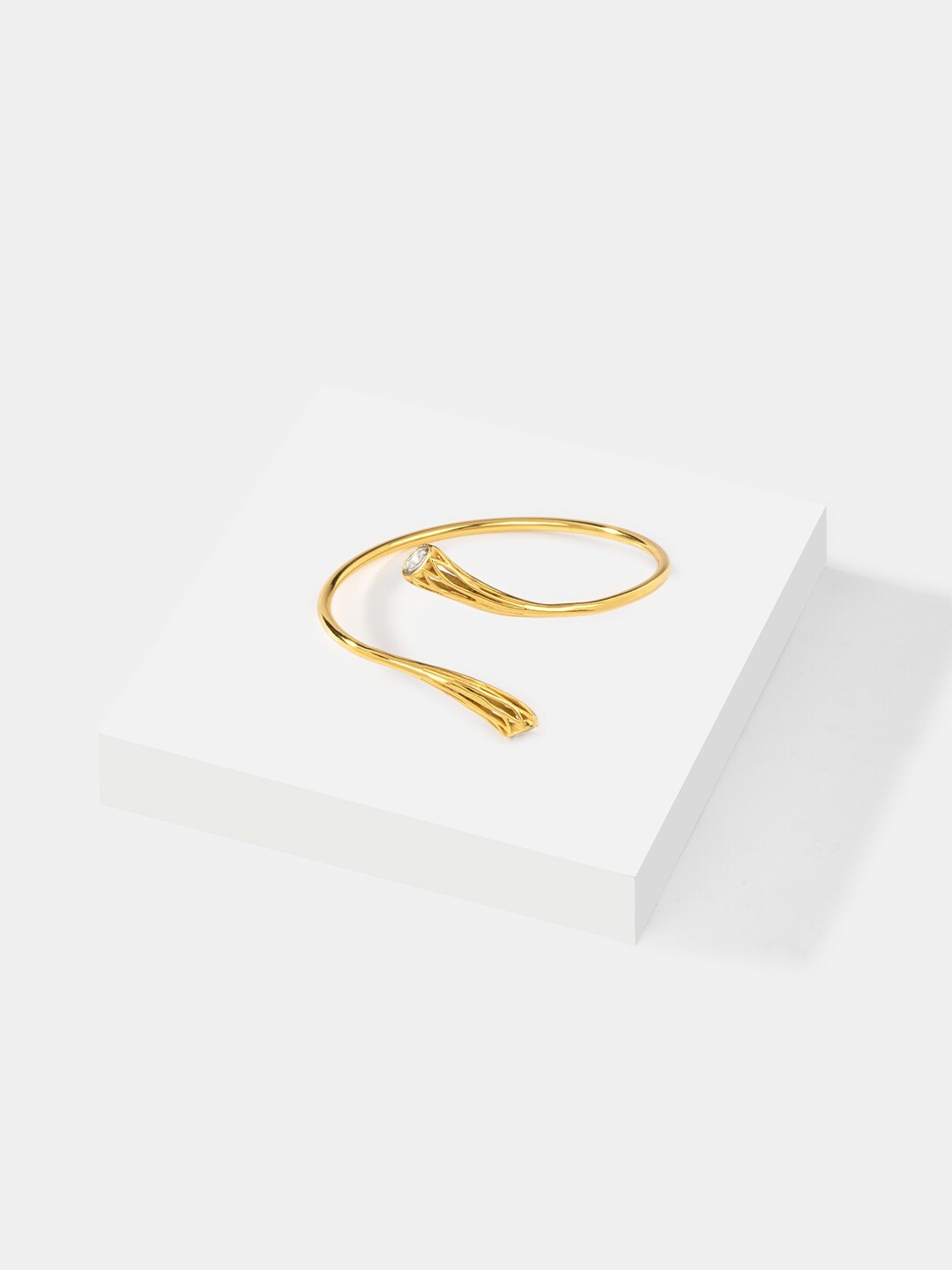 

SHAYA 925 Sterling Silver Gold-Plated Stones Studded Cuff Bracelet