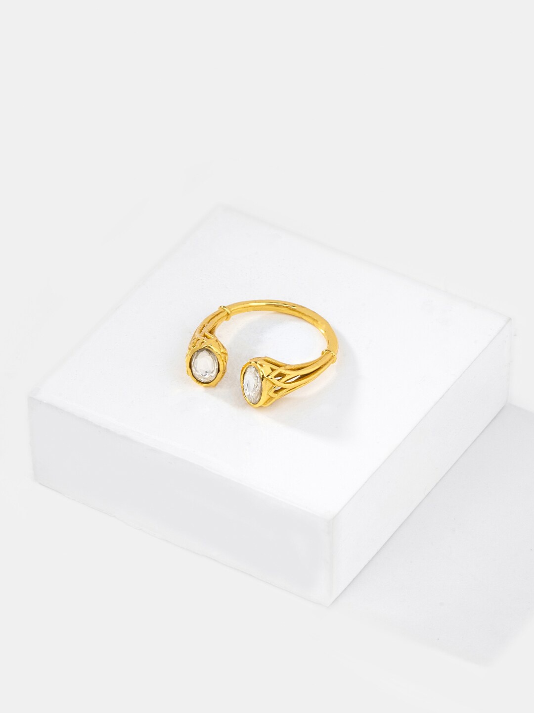 

SHAYA 925 Sterling Silver Gold-Plated Stone Studded Adjustable Finger Ring