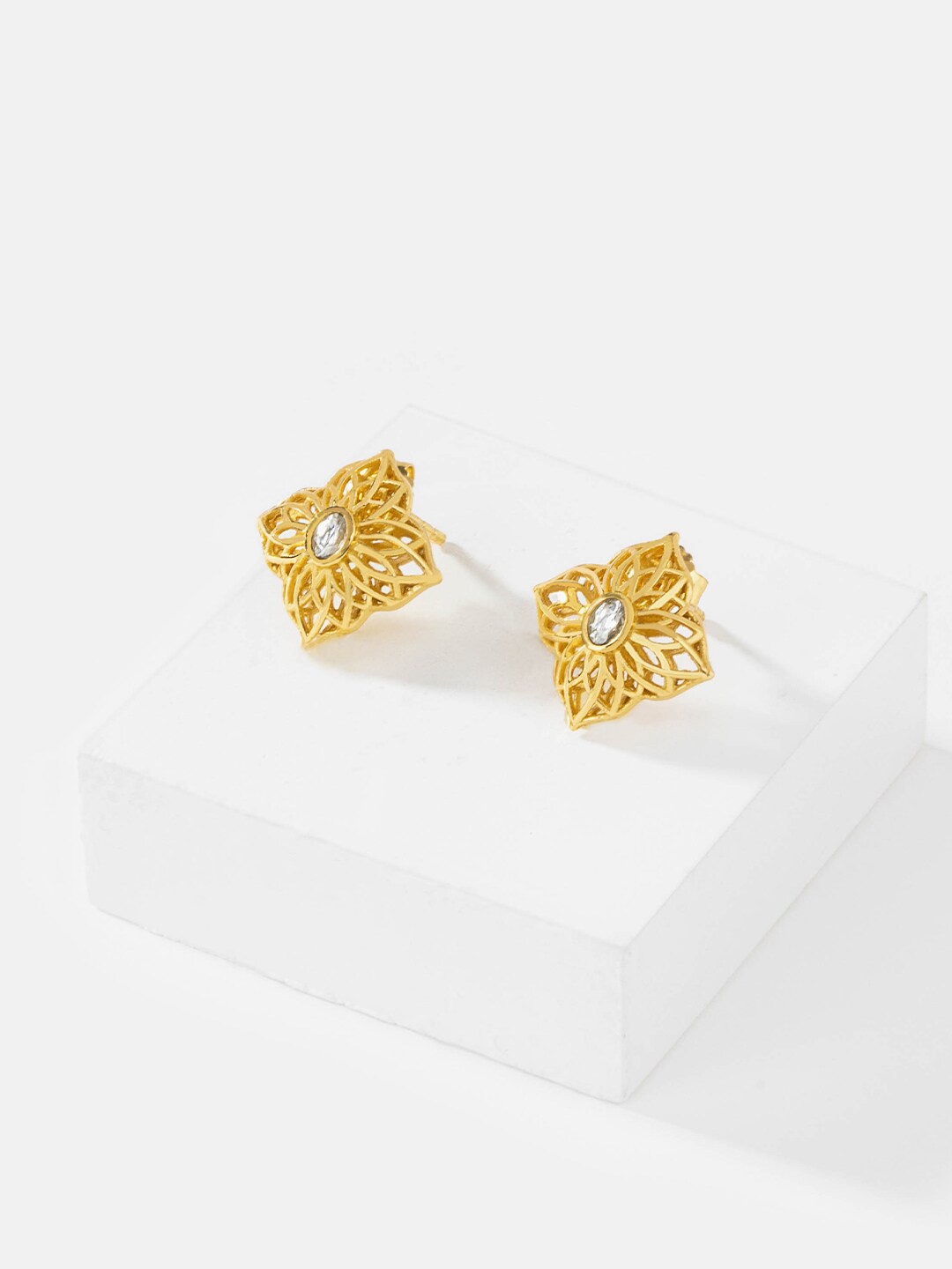 

SHAYA 925 Sterling Silver Gold-Plated Studs Artificial Stones-Studded Stud Earrings