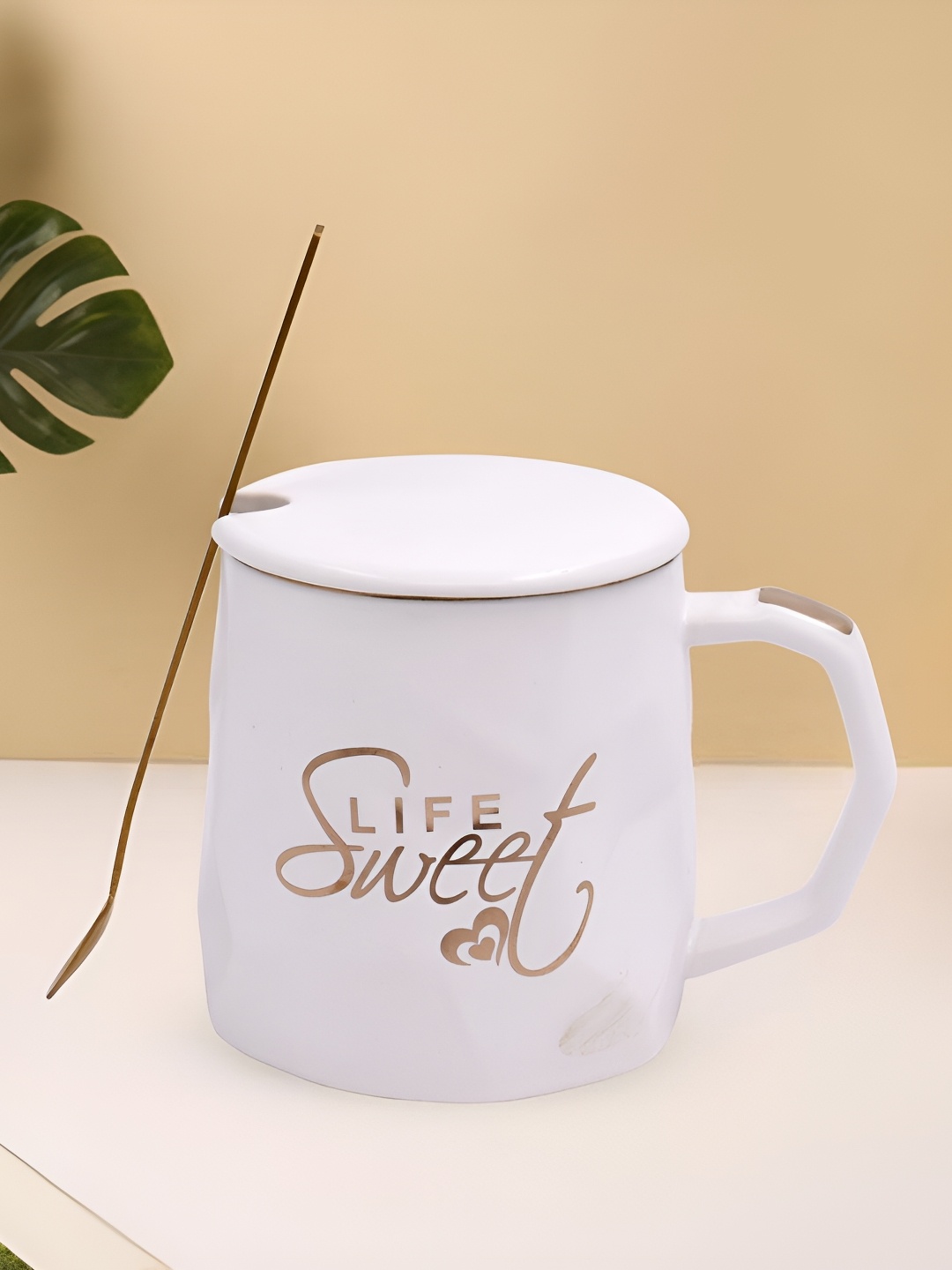 

Kookee White Printed Ceramic Mug With Lid & Spoon 325 ML