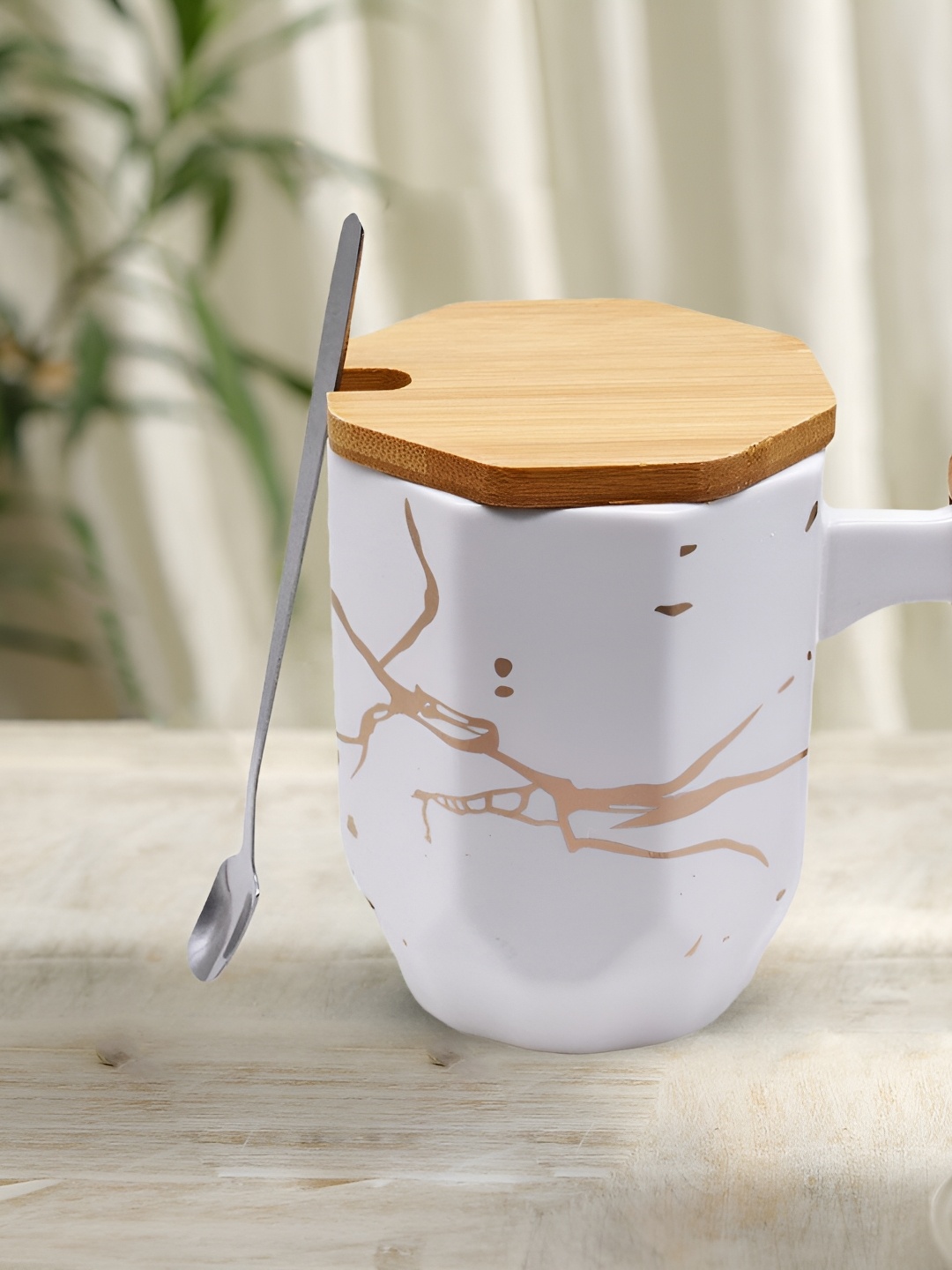 

Kookee White Printed Ceramic Mug With Lid & Spoon 350 ML