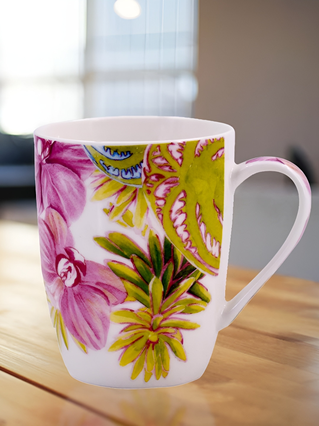 

Kookee White and Green Printed Ceramic Mugs 325 ml