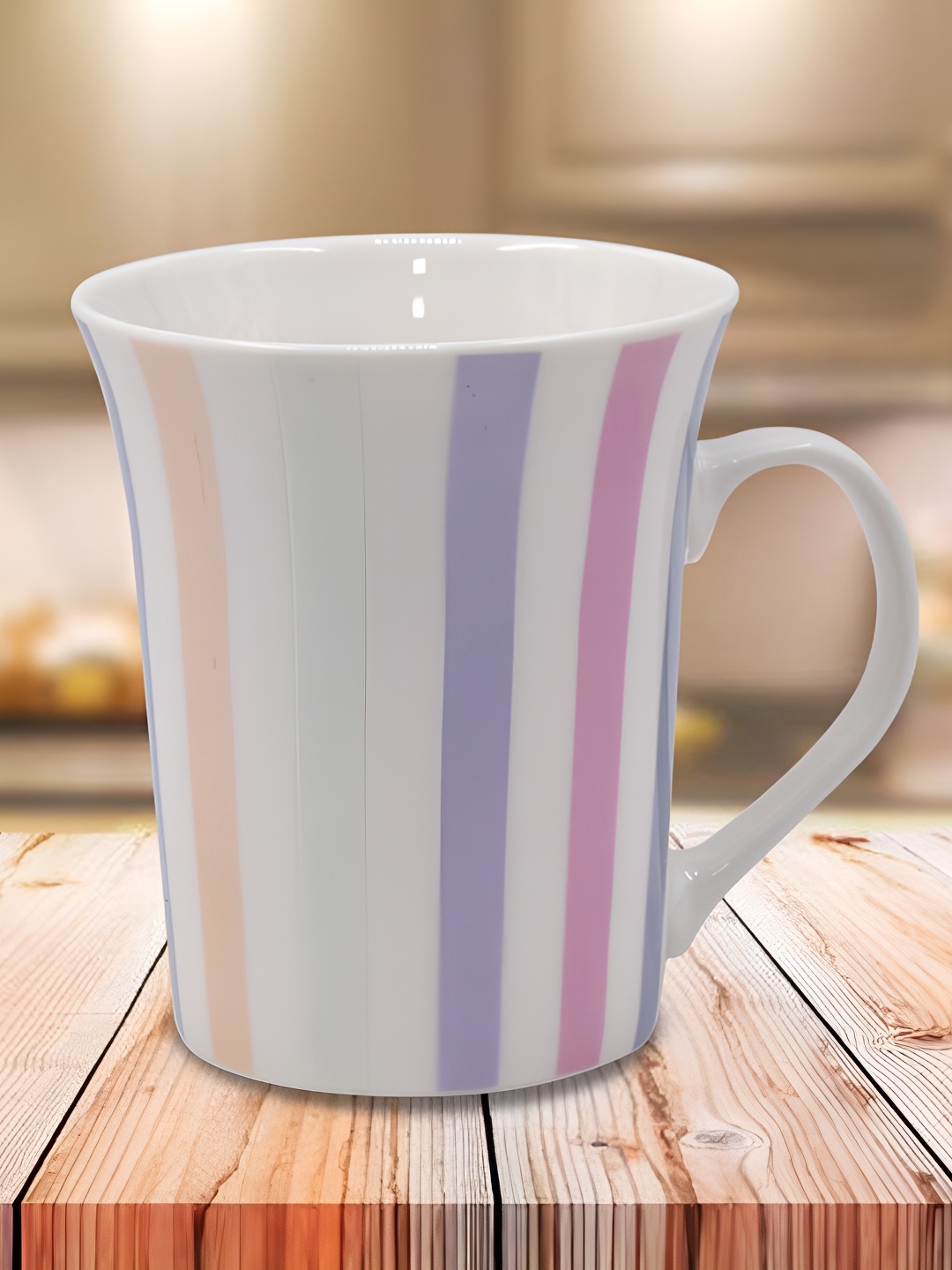 

Kookee White & Lavender Printed Ceramic Glossy Mug 325 ml, Multi