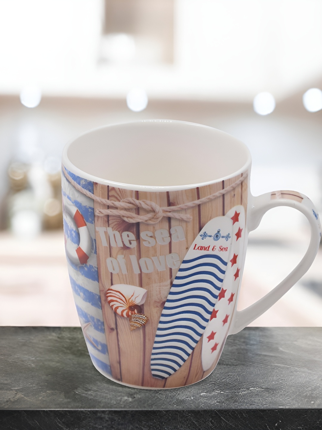 

Kookee White and Brown Printed Ceramic Mugs 325 ml