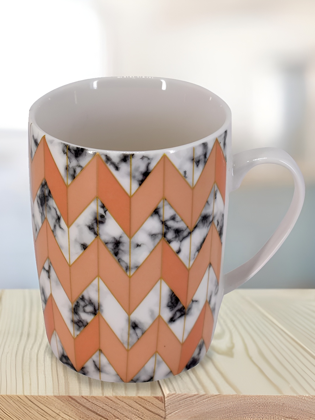 

Kookee White and Orange Printed Ceramic Mugs 325 ml