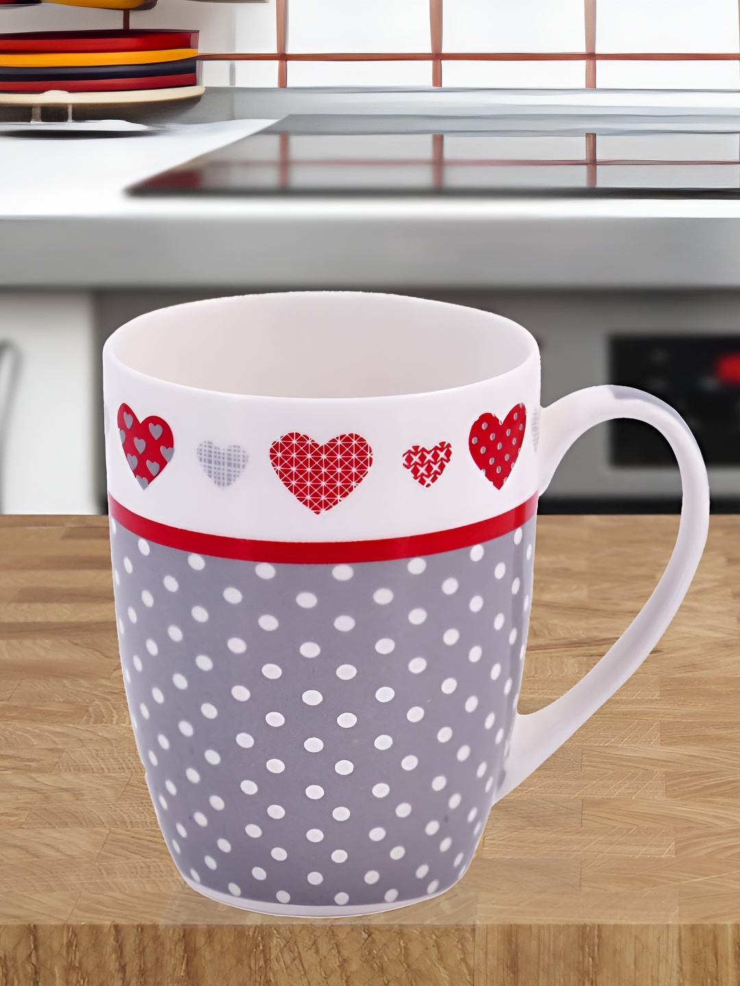 

Kookee White and Red Printed Ceramic Mugs 325 ml