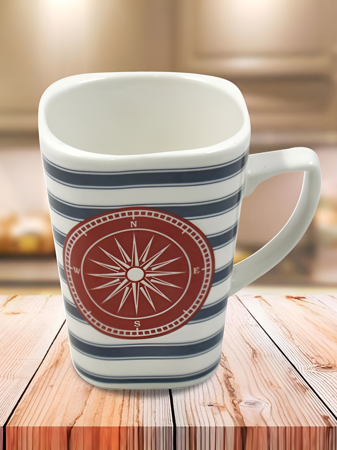 

Kookee White & Grey Geometric Printed Ceramic Glossy Mug With Handle 325 ml