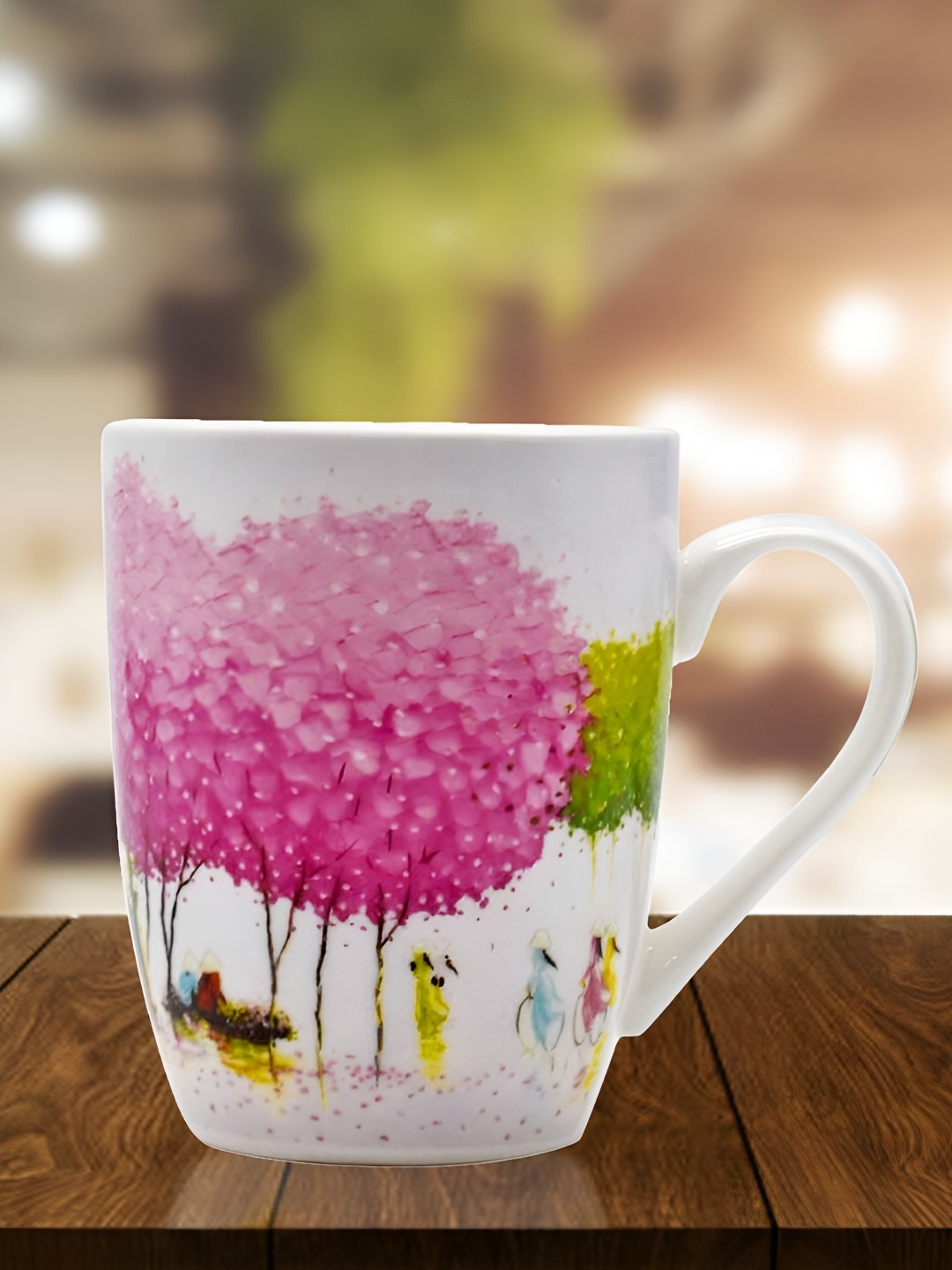 

Kookee White & Pink Floral Printed Ceramic Glossy Mug With Handle 325ml