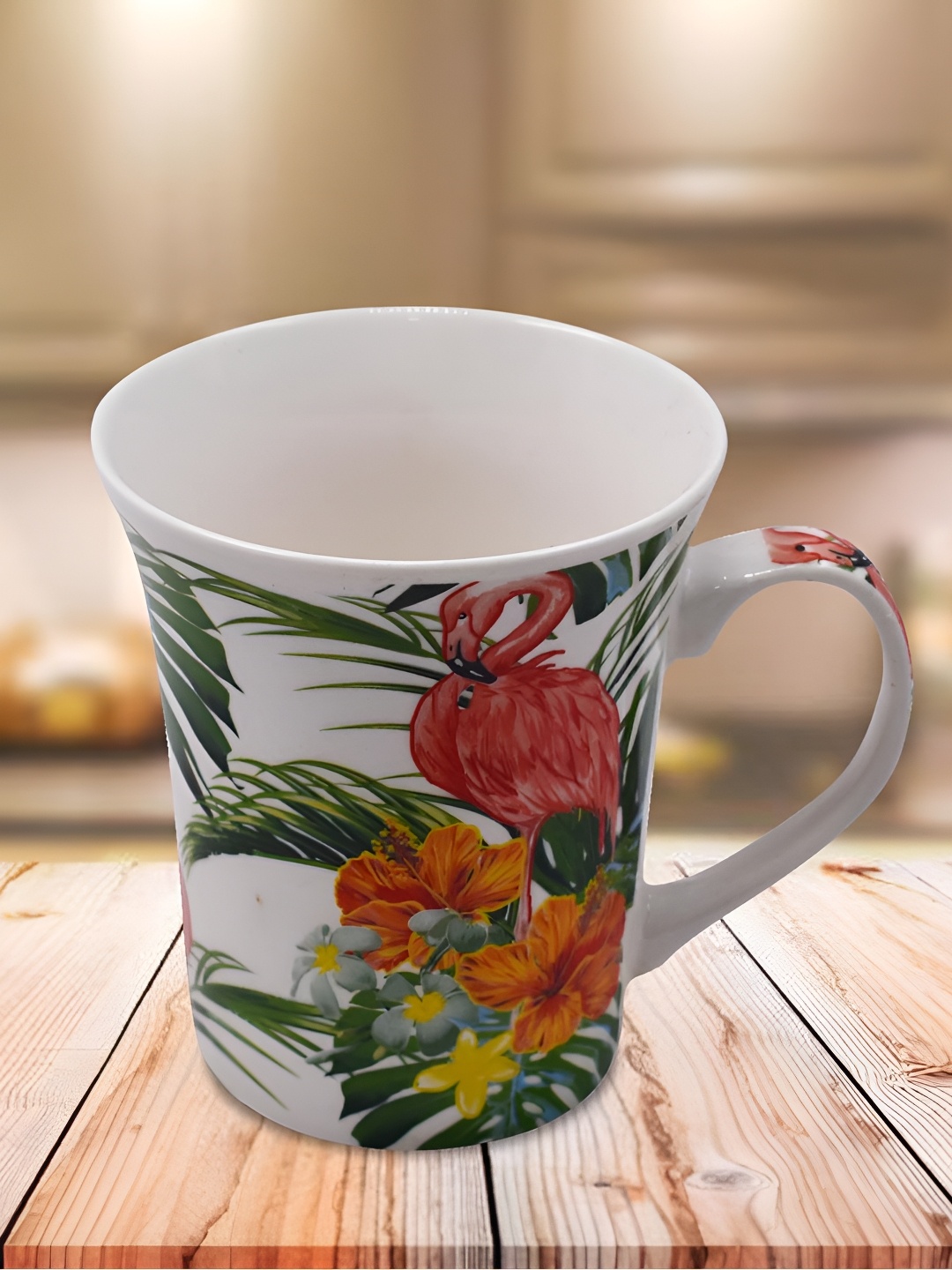 

Kookee White and Green Printed Ceramic Mugs 325 ml