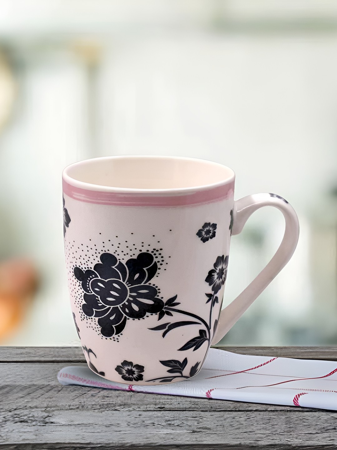 

Kookee Pink and Black Printed Ceramic Mugs 325 ml