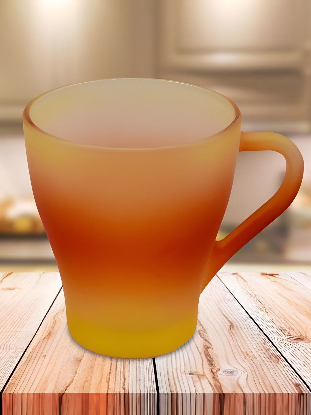 

Kookee Yellow & Orange Glass Glossy Mug With Handle 225 ml
