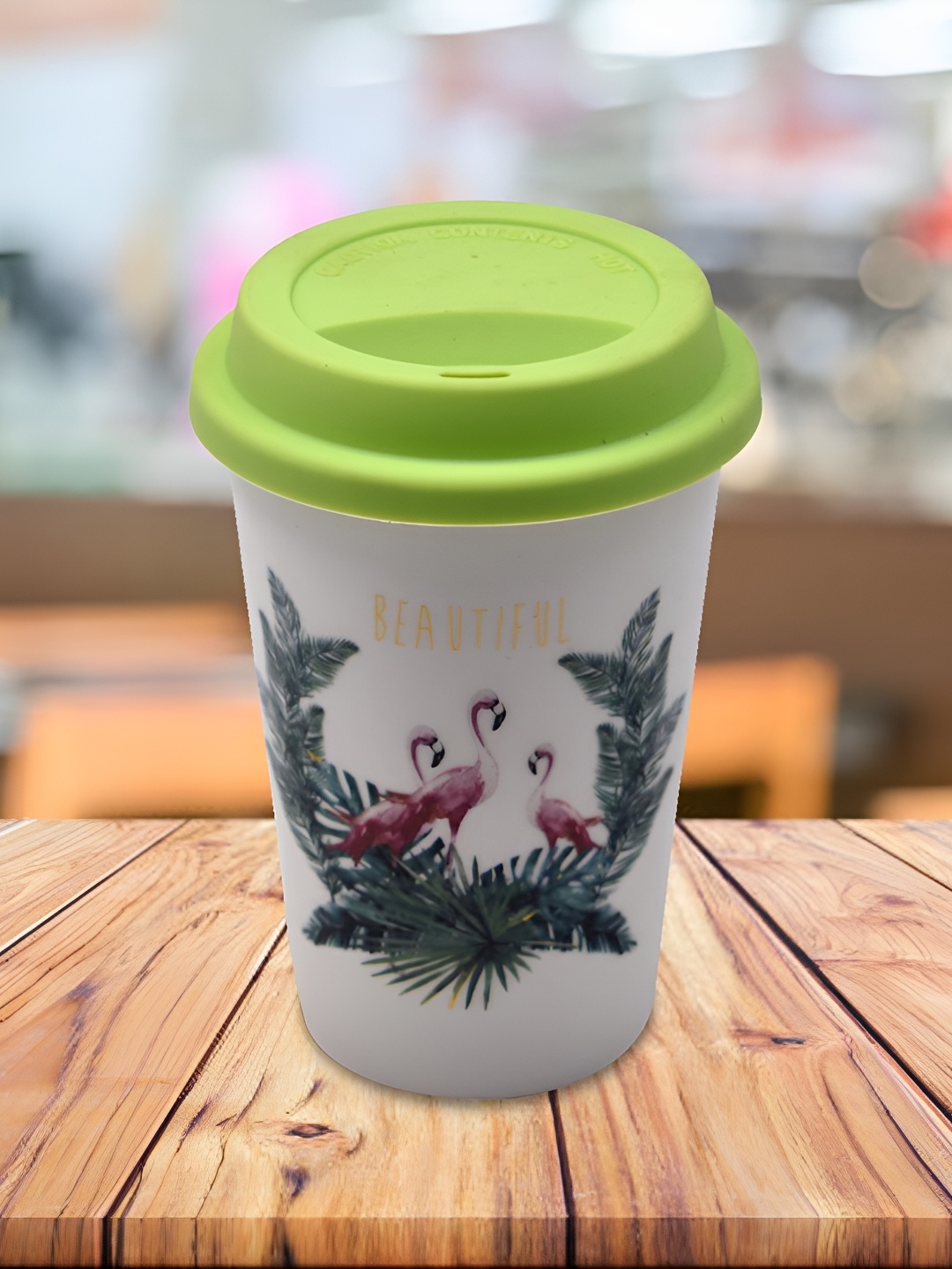 

Kookee White & Green Printed Ceramic Coffee Mug With Lid 275 ML