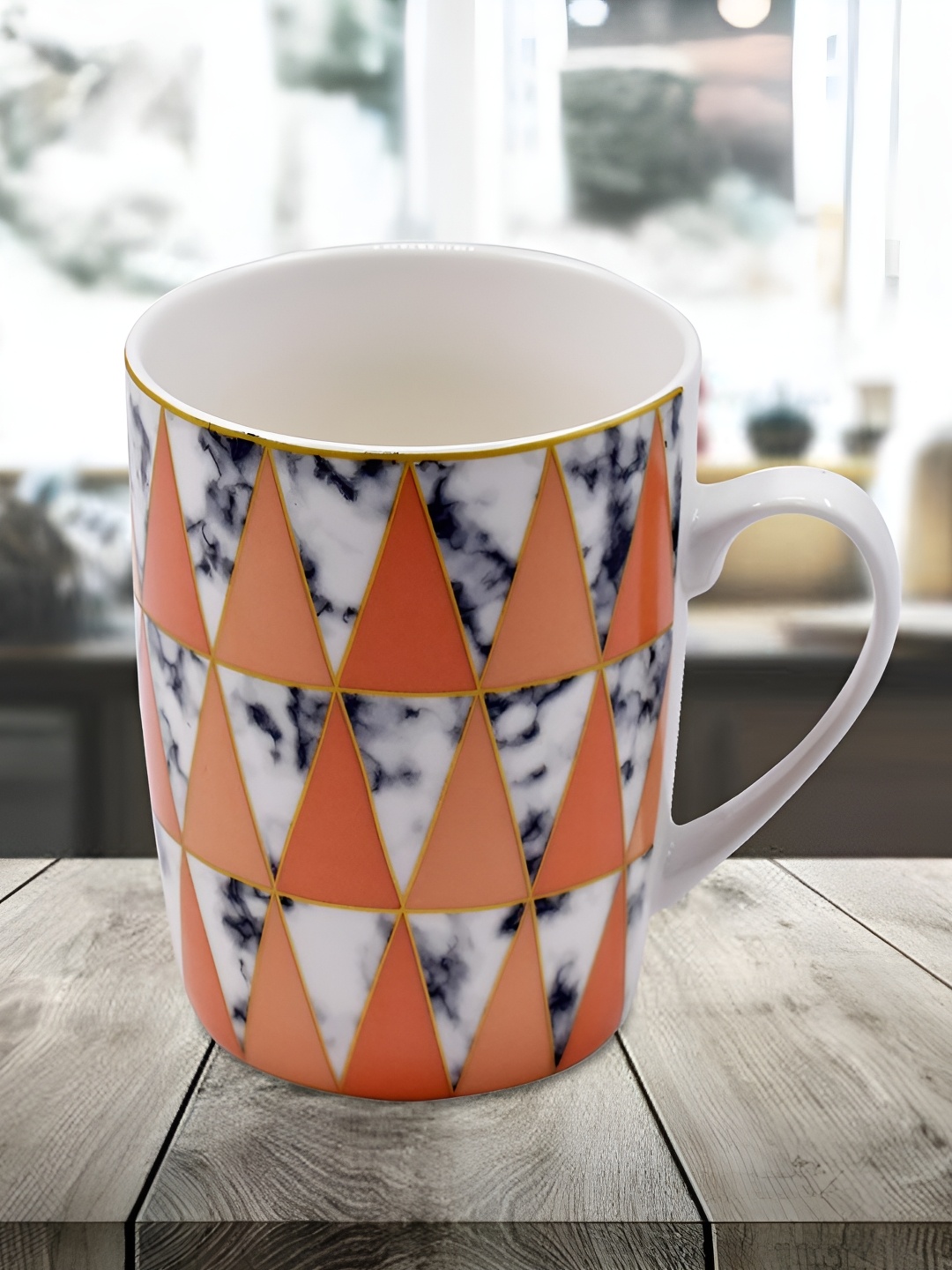 

Kookee White & Black Geometric Printed Ceramic Glossy Mug With Handle 325 ml
