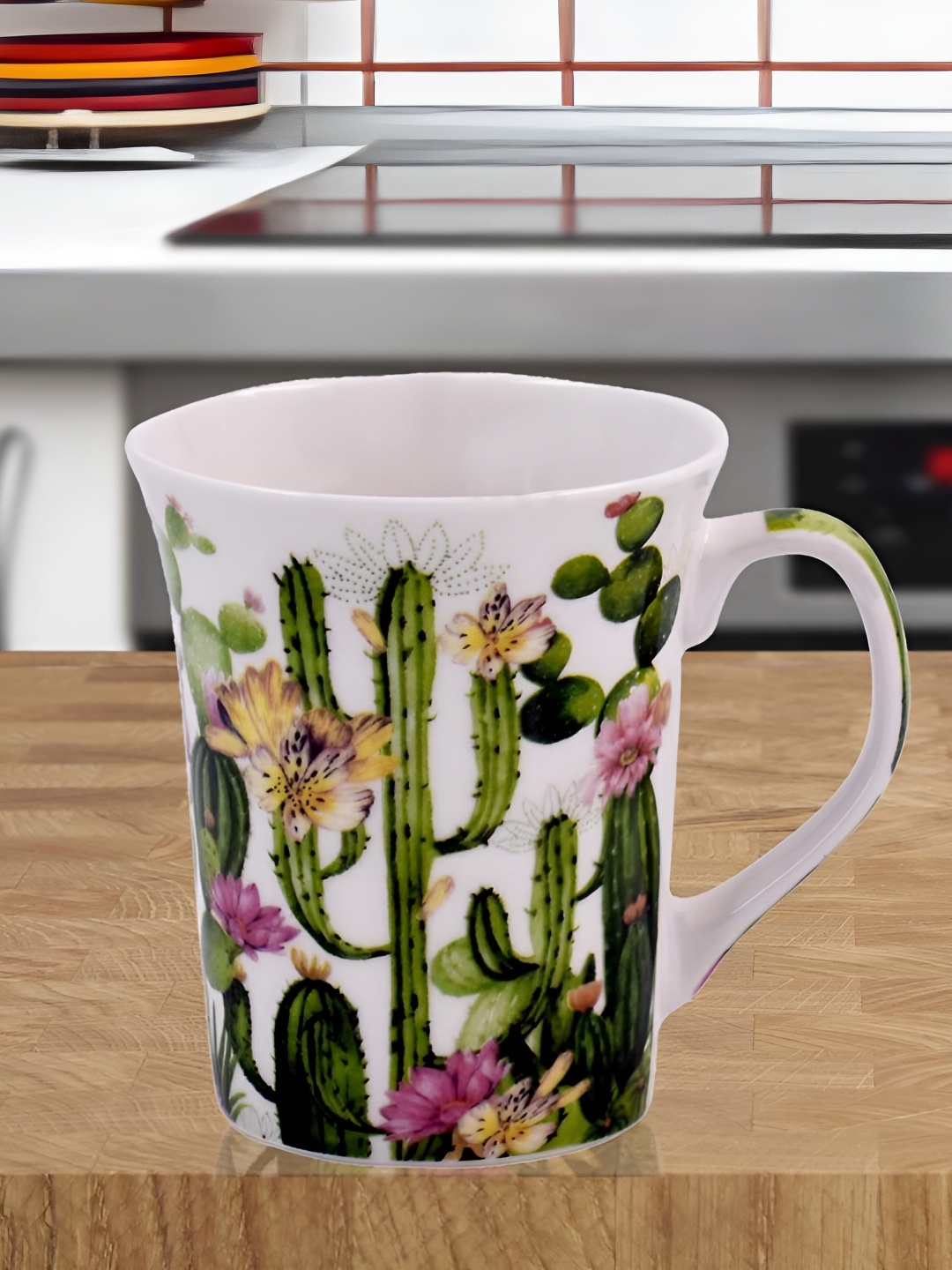 

Kookee White and Green Printed Ceramic Mugs 325 ml