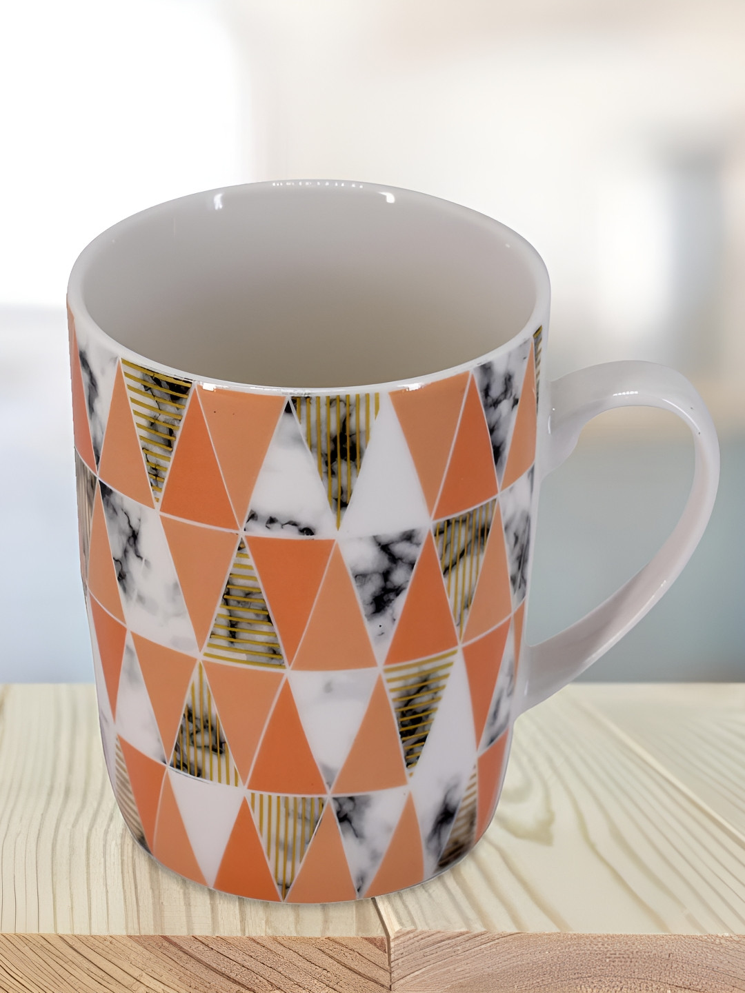 

Kookee White and Orange Printed Ceramic Mugs 325 ml