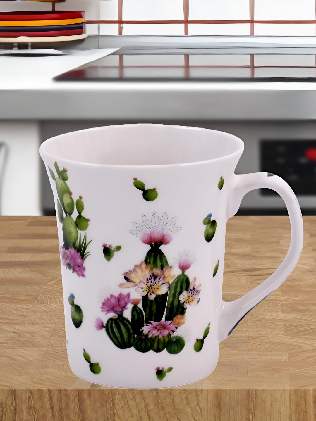 

Kookee White & Green Floral Printed Ceramic Mugs 325 ml