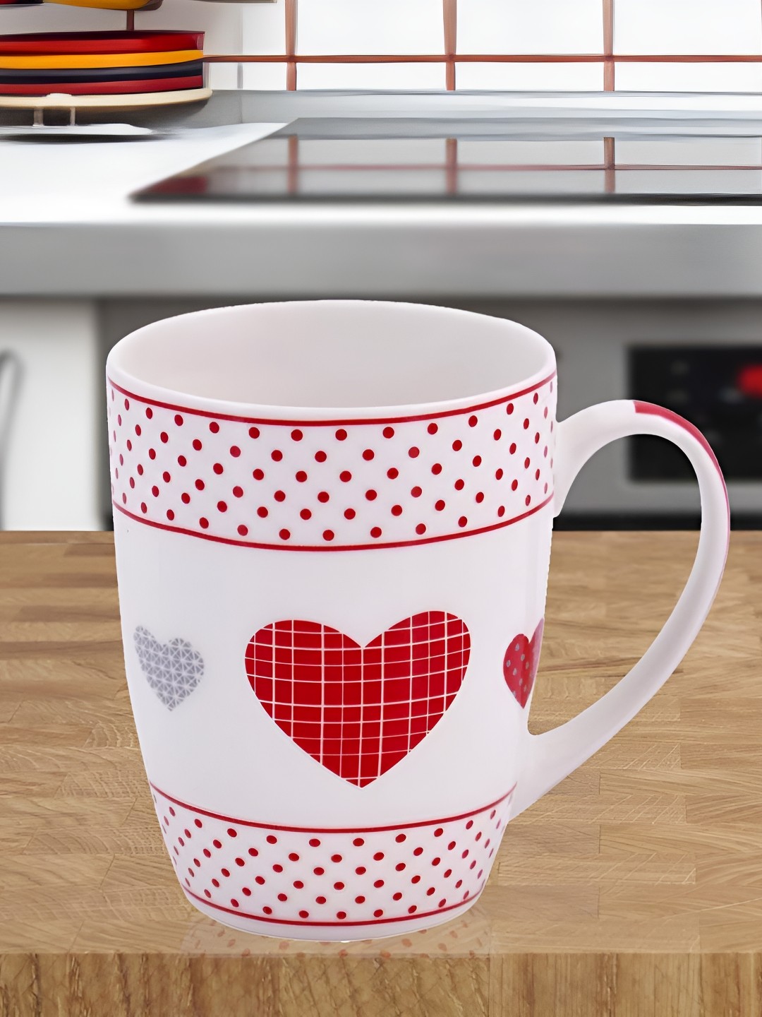 

Kookee Red & White Printed Ceramic Mug 325 ML