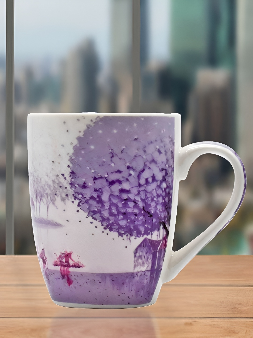 

Kookee White & Purple Printed Ceramic Glossy Mugs 325 ml