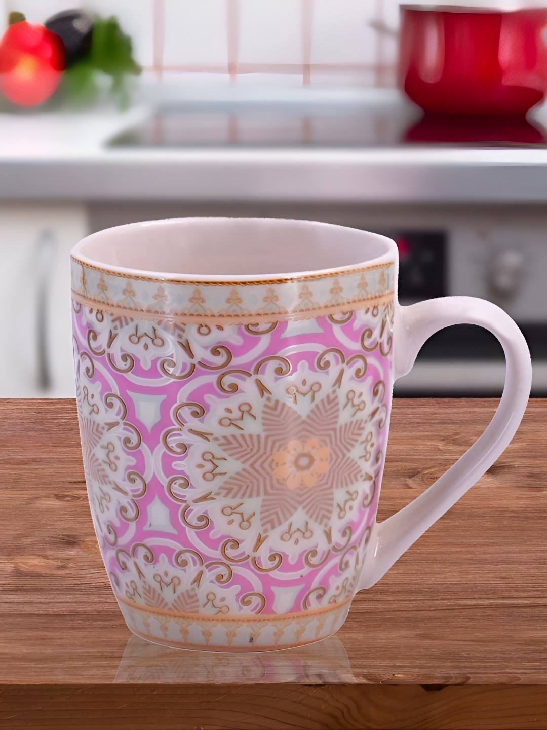 

Kookee Pink & White Floral Printed Ceramic Glossy Mug 325 ML