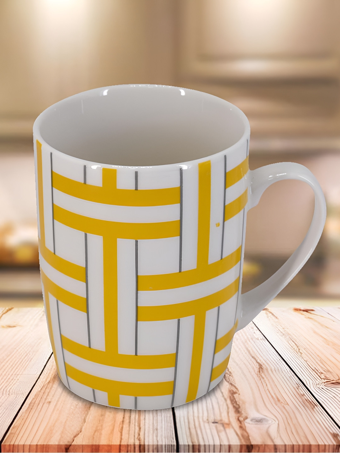 

Kookee White & Yellow Geometric Printed Ceramic Mug 325 ML