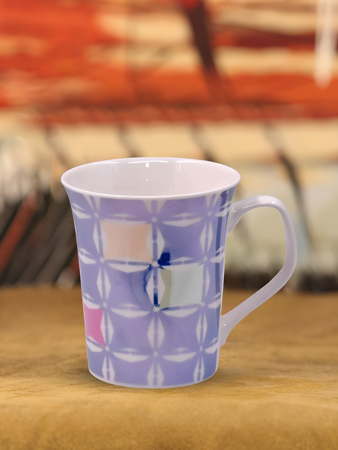 

Kookee Lavender & White Geometric Printed Glossy Ceramic Mug 325 ML