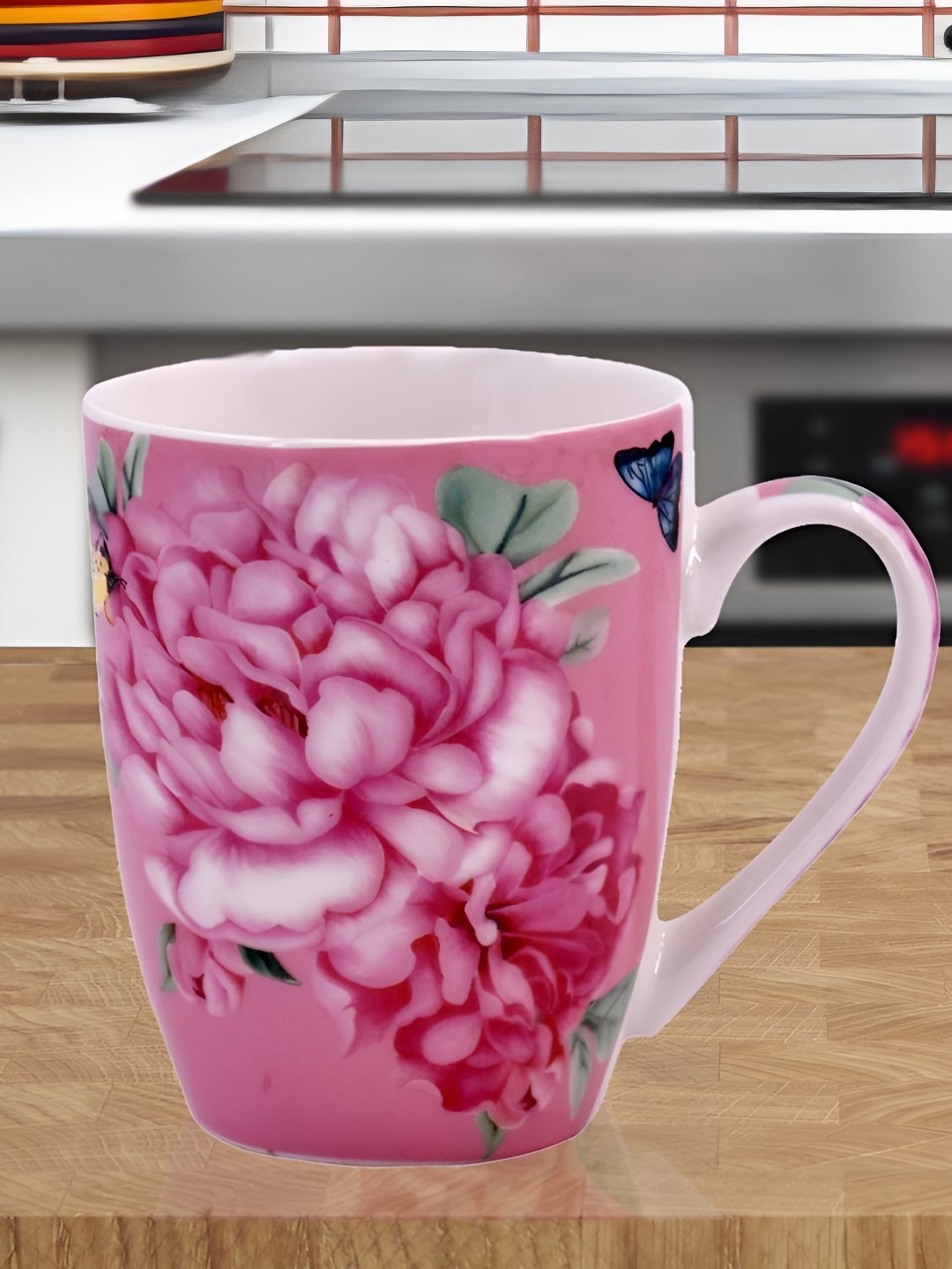 

Kookee Pink & Green Floral Printed Ceramic Mug 325 ML