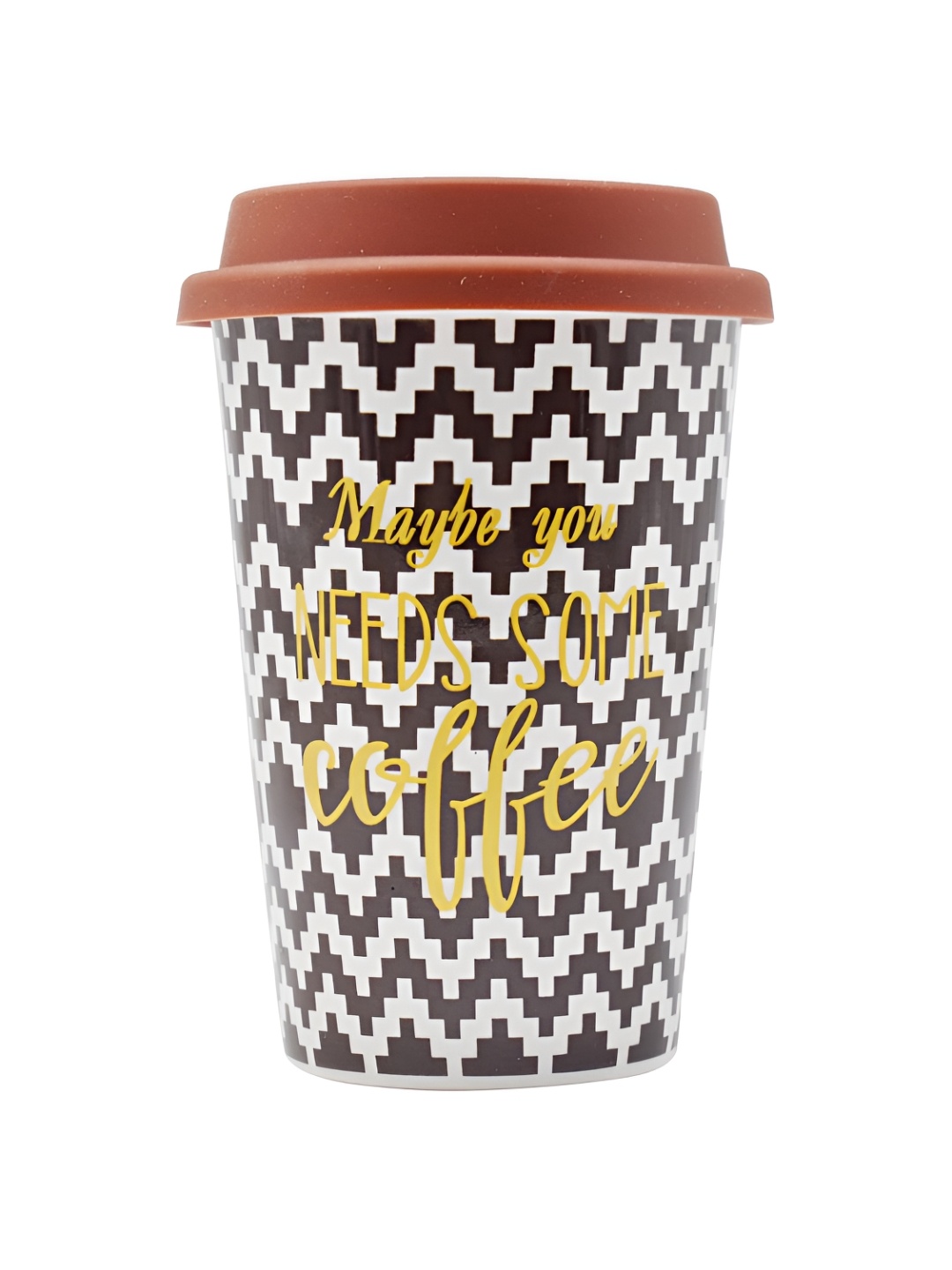 

Kookee White & Black Printed Ceramic Tumbler With Lid 350 ML