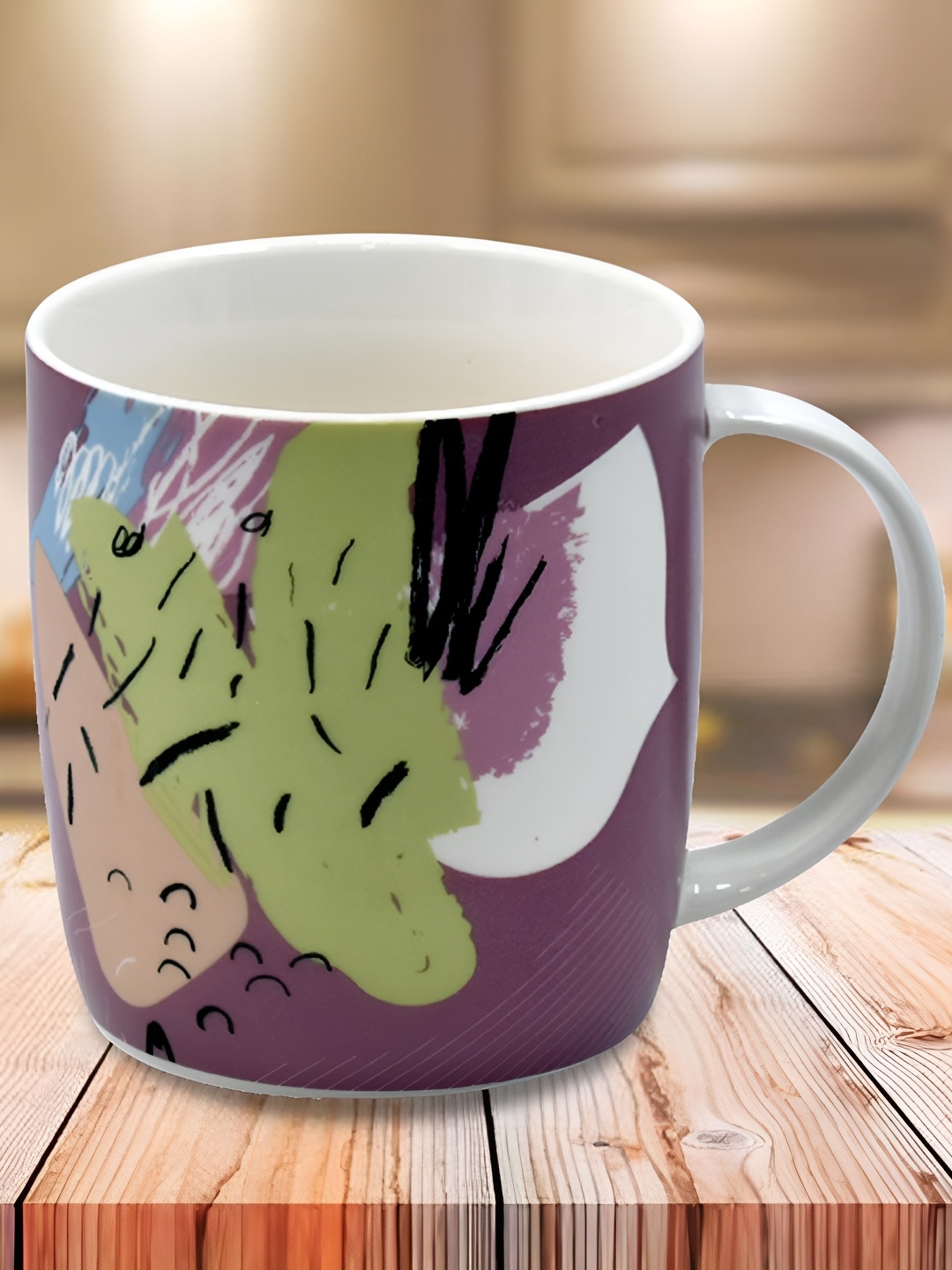 

Kookee Green & White Printed Ceramic Mug 325 ML