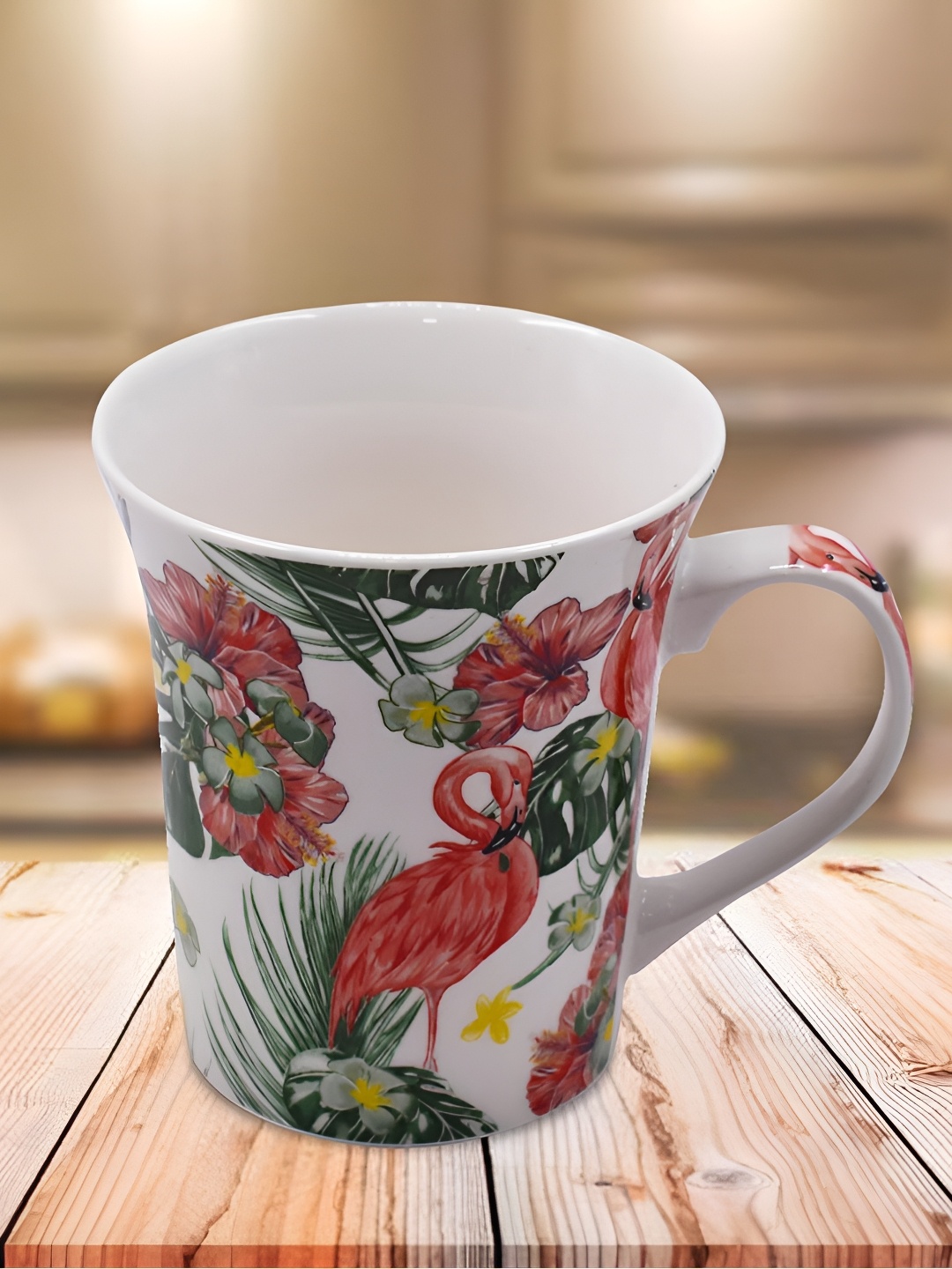 

Kookee White & Maroon Floral Printed Ceramic Glossy Mug 325 ml