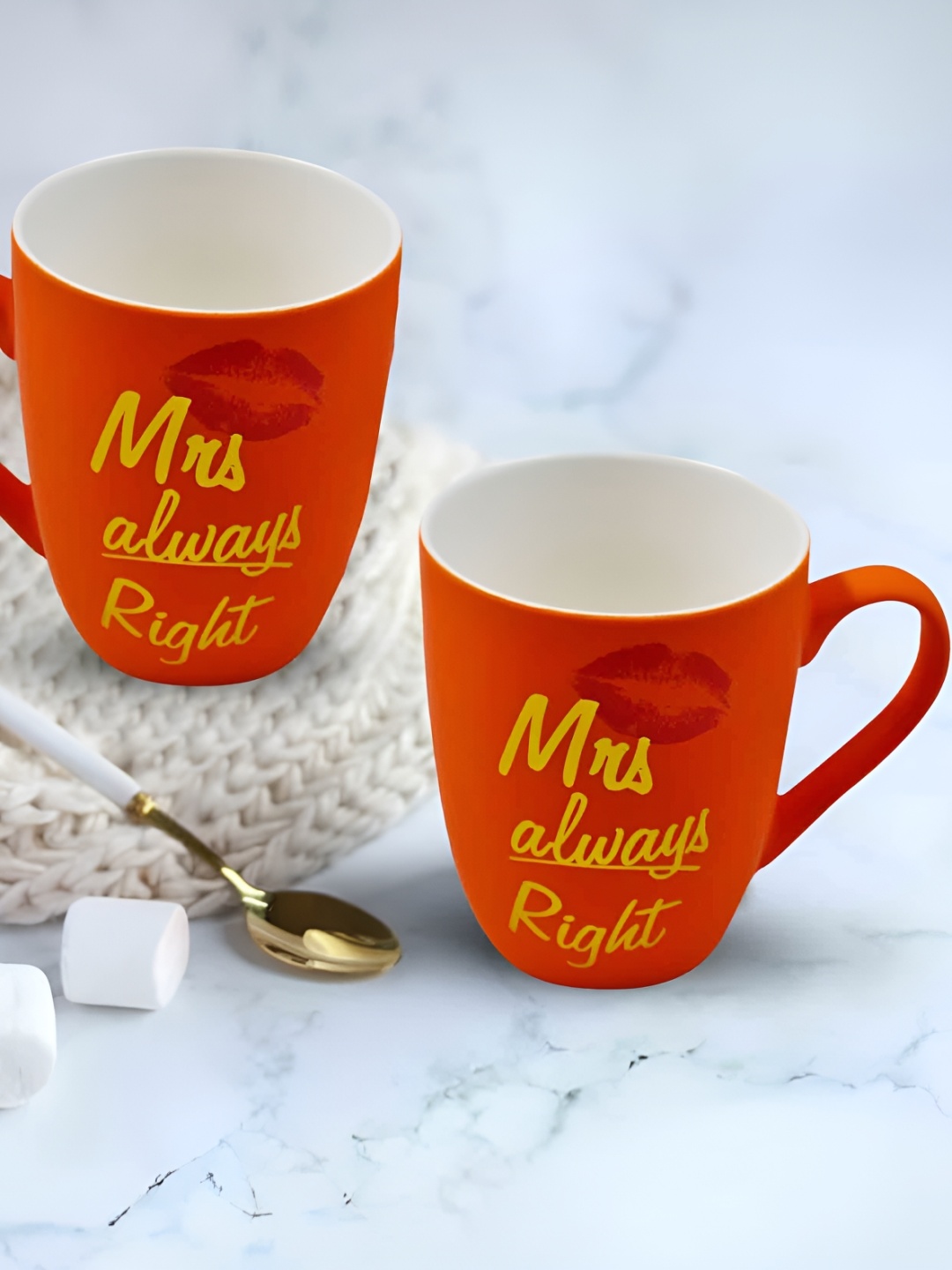 

Kookee Orange & White Text or Slogans Printed Ceramic Glossy Mug 325 ml