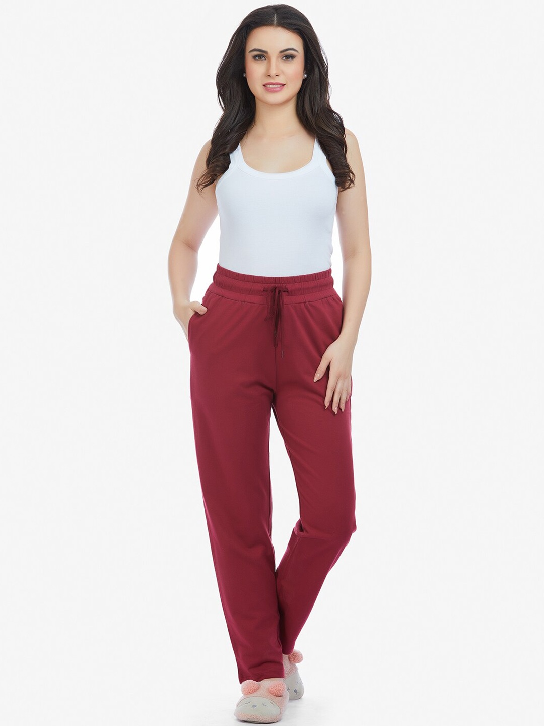 

MAYSIXTY Women Mid Rise Lounge Pant, Red