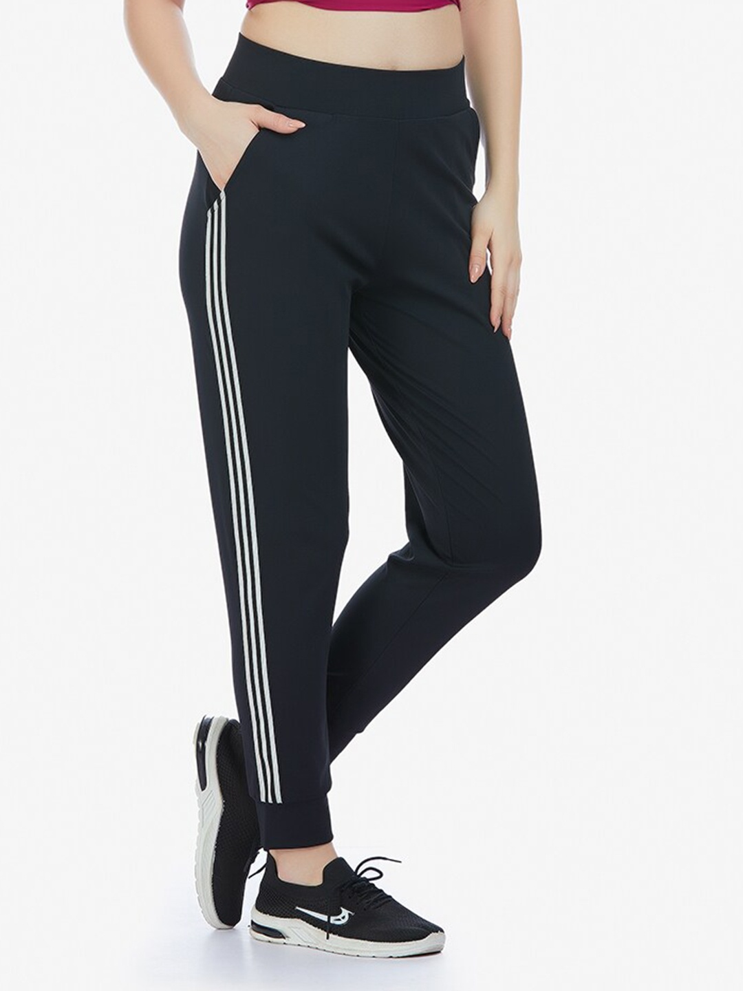 

MAYSIXTY Women Mid Rise Joggers, Black