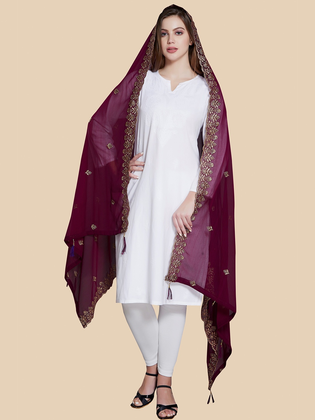 

Rani Saahiba Embroidered Dupatta With Zari, Magenta