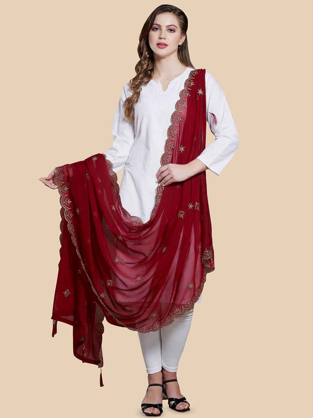 

Rani Saahiba Ethnic Motifs Embroidered Dupatta with Zari, Maroon
