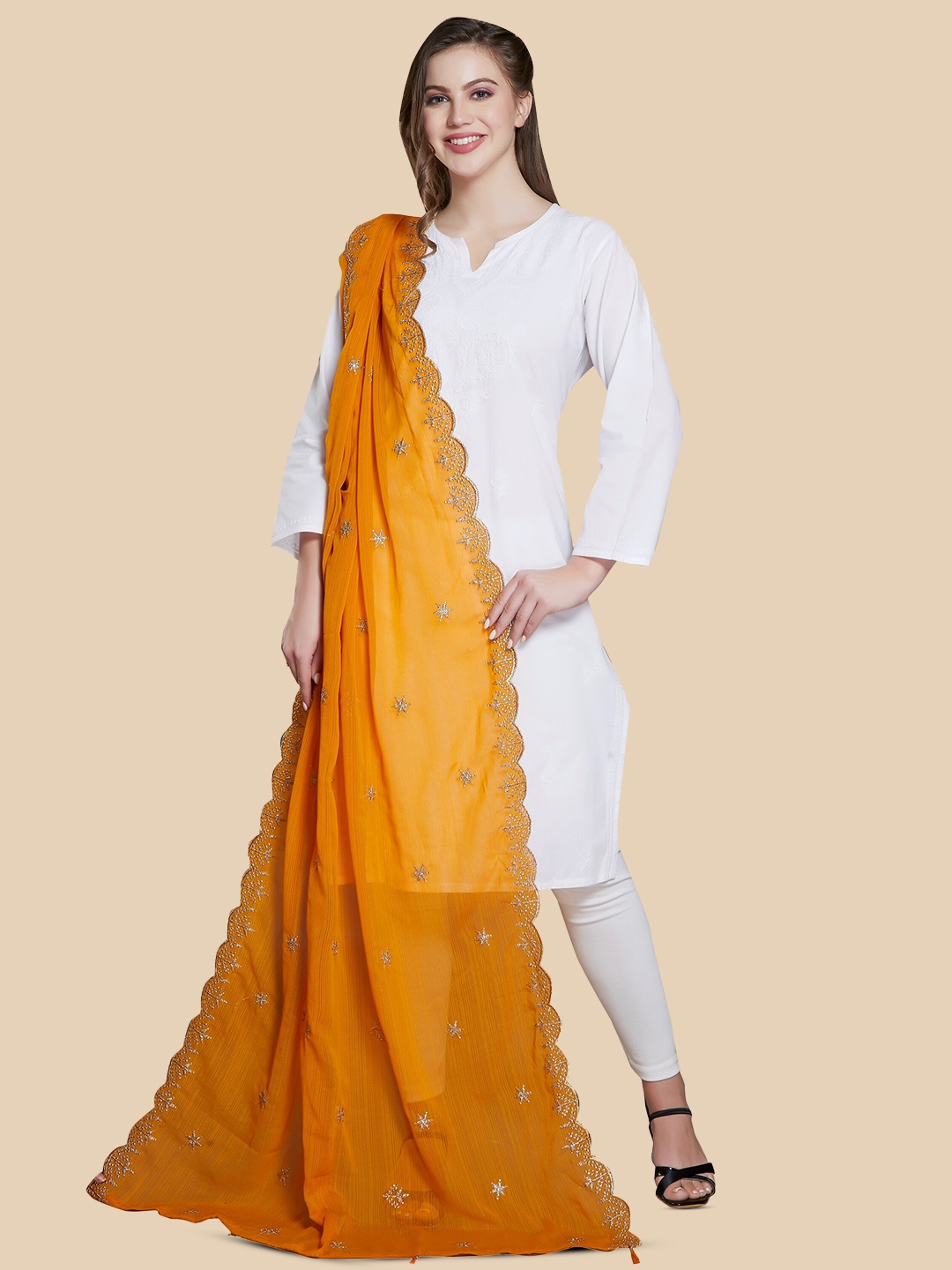 

Rani Saahiba Ethnic Motifs Embroidered Zari Dupatta, Gold