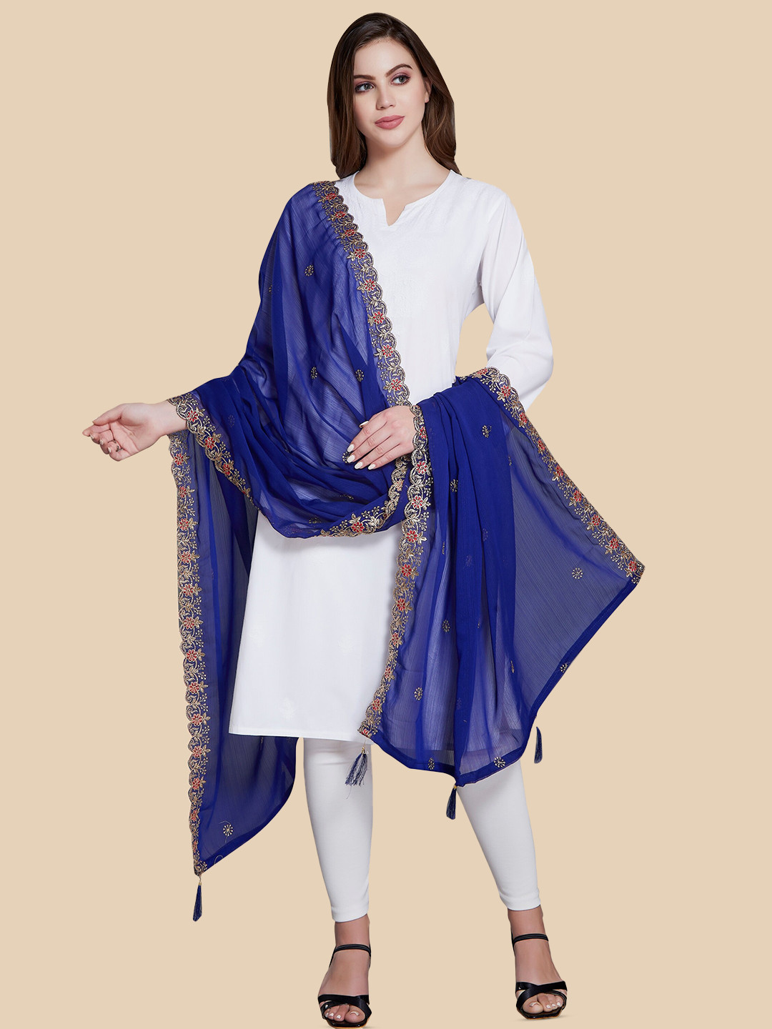

Rani Saahiba Ethnic Motifs Embroidered Zari Dupatta, Blue