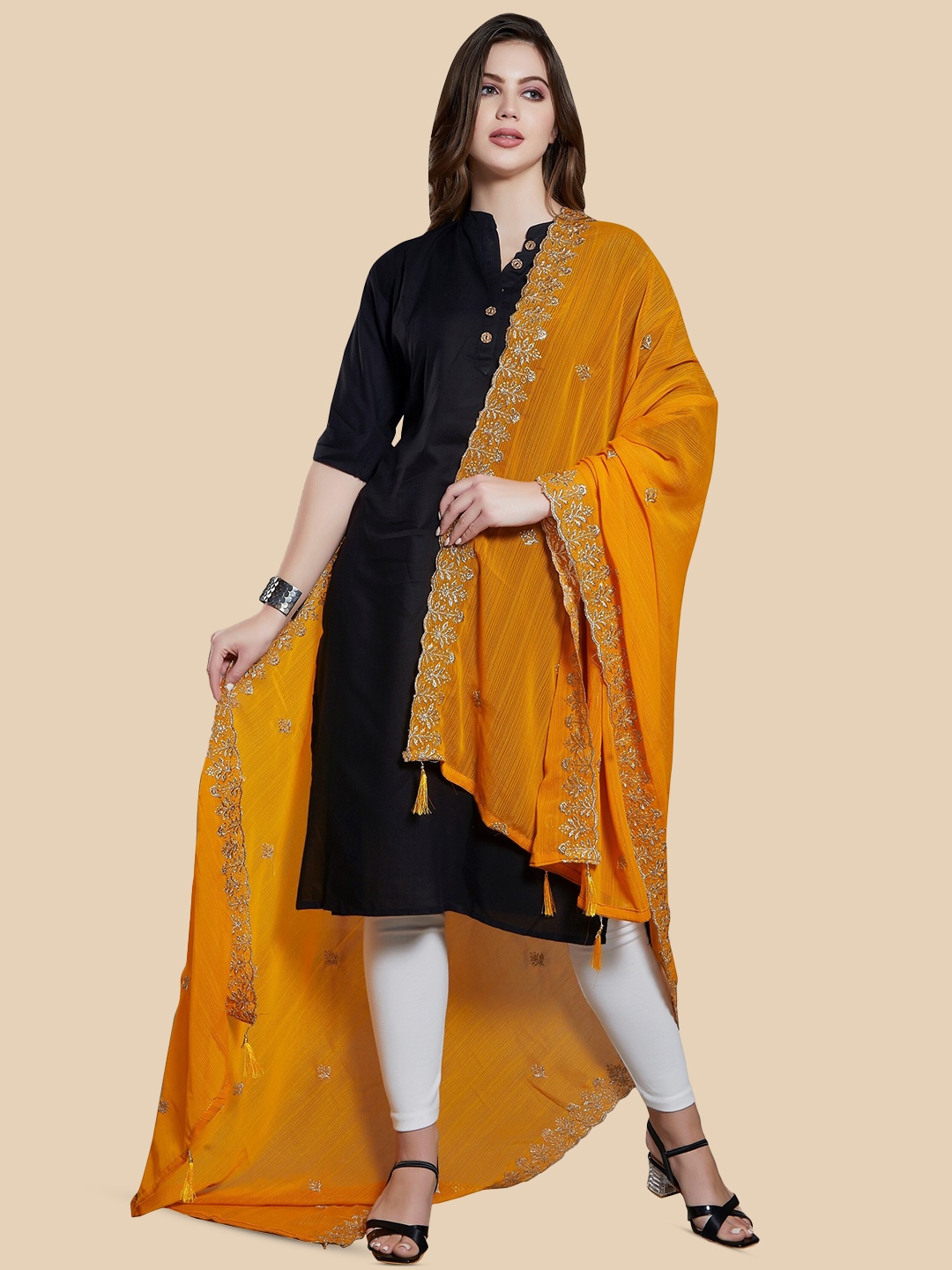 

Rani Saahiba Floral Embroidered Zari Dupatta, Gold