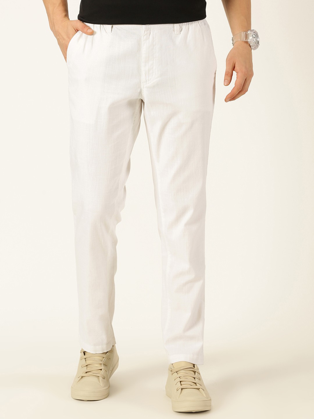 

Mast & Harbour Men White Smart Slim Fit Mid-Rise Chinos Trousers